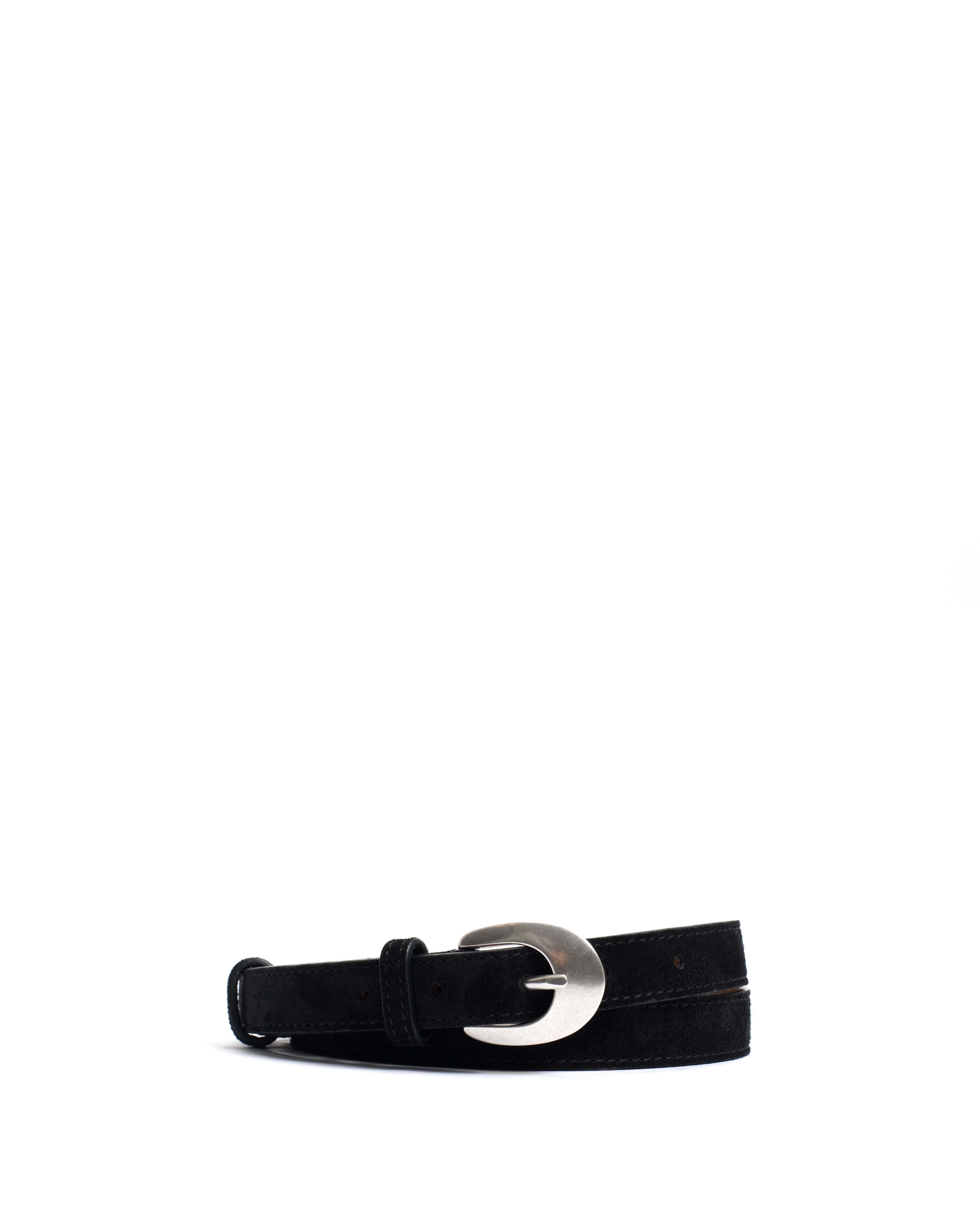 Aris unisex leather belt Calf suede & metal Black & silver buckle