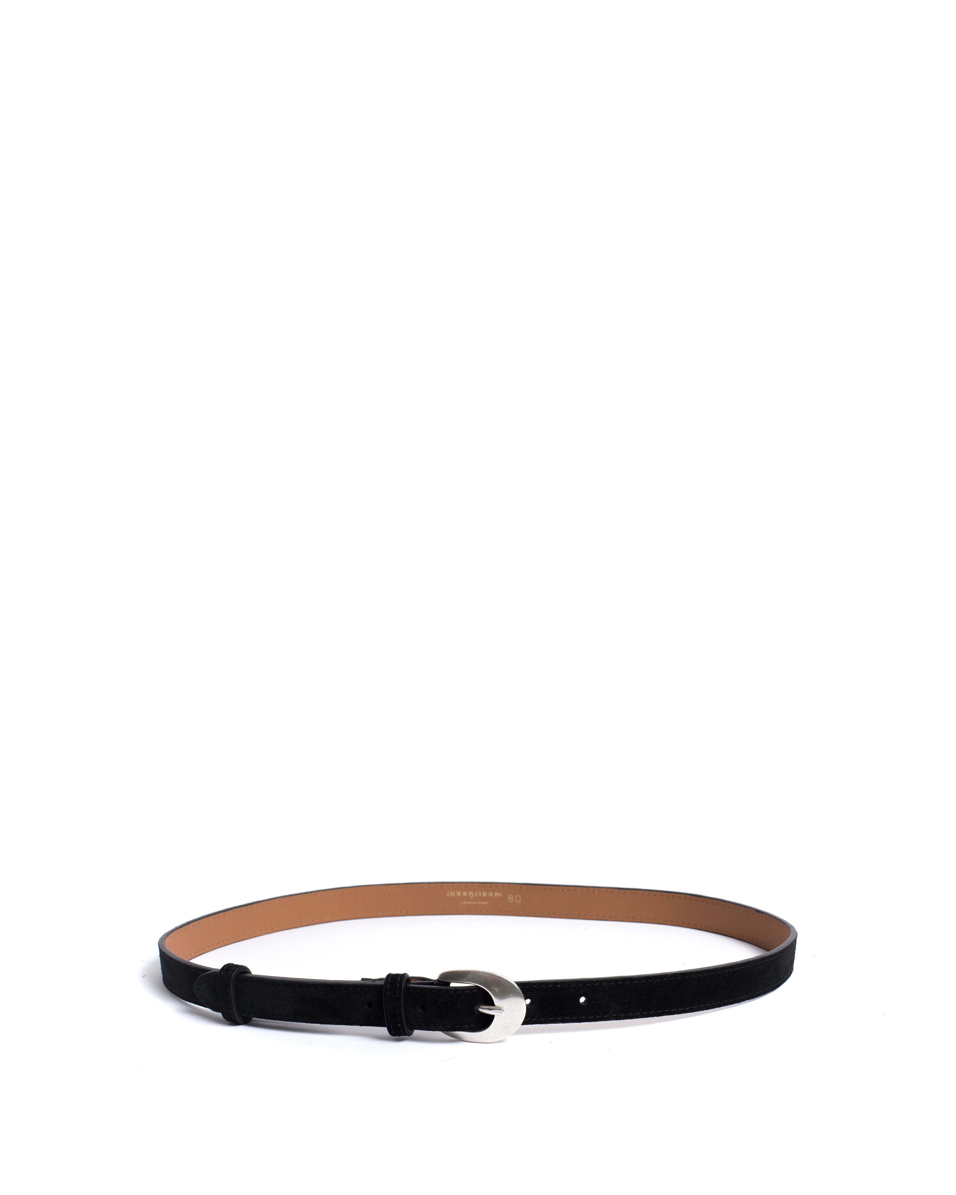 Aris unisex leather belt Calf suede & metal Black & silver buckle