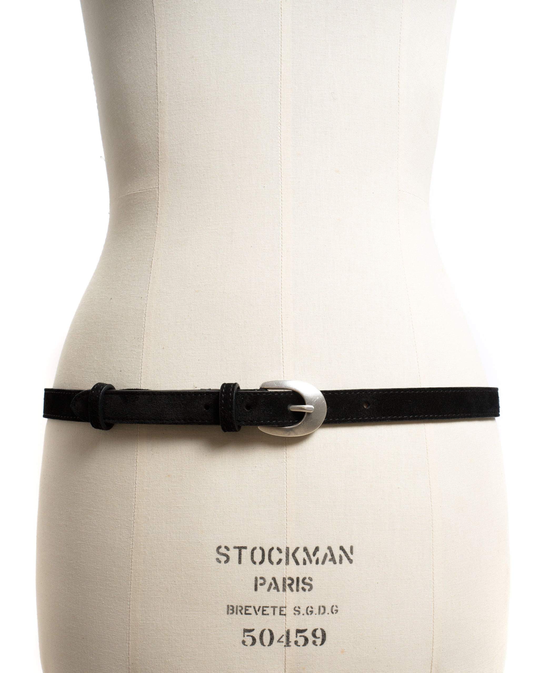 Aris unisex leather belt Calf suede Black & silver buckle - Anonymous Copenhagen