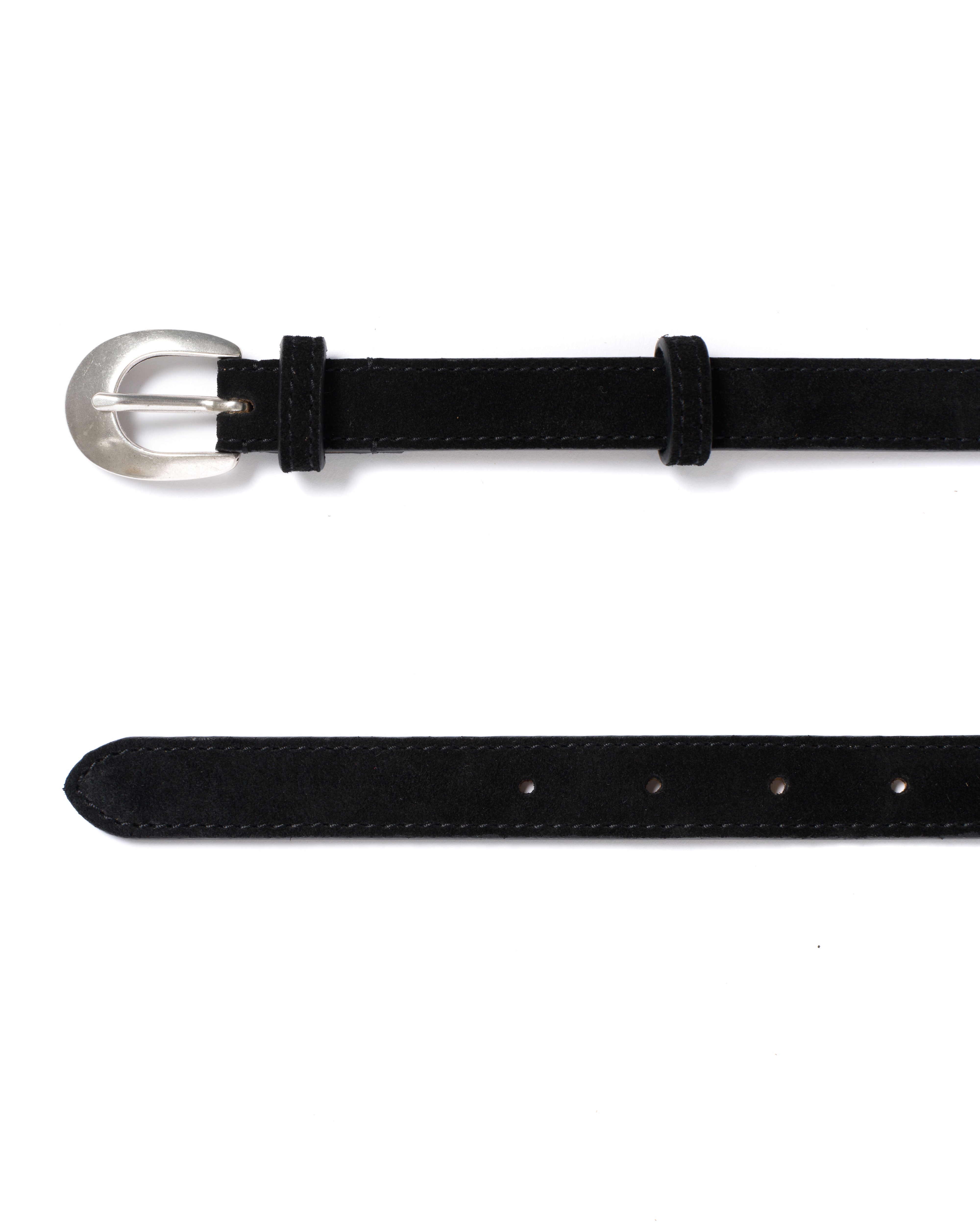 Aris unisex leather belt Calf suede & metal Black & silver buckle