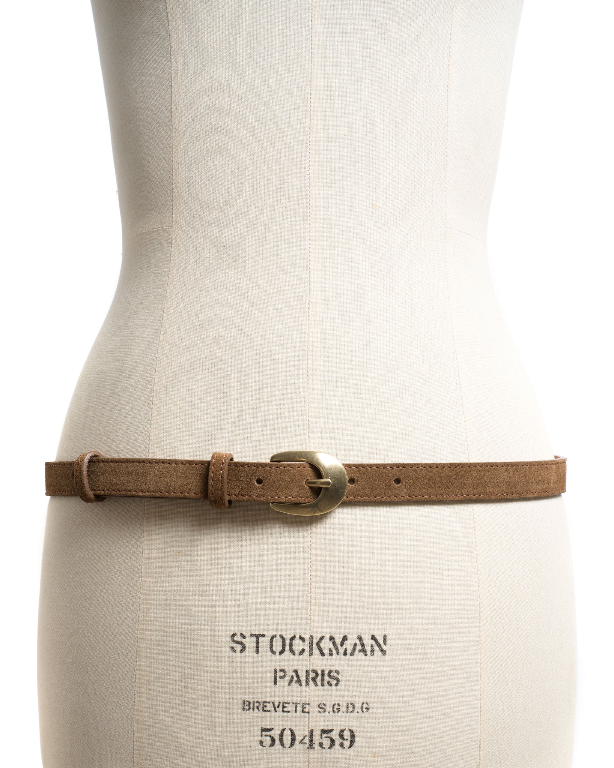 Aris unisex leather belt Calf suede Cinnamon & gold buckle - Anonymous Copenhagen