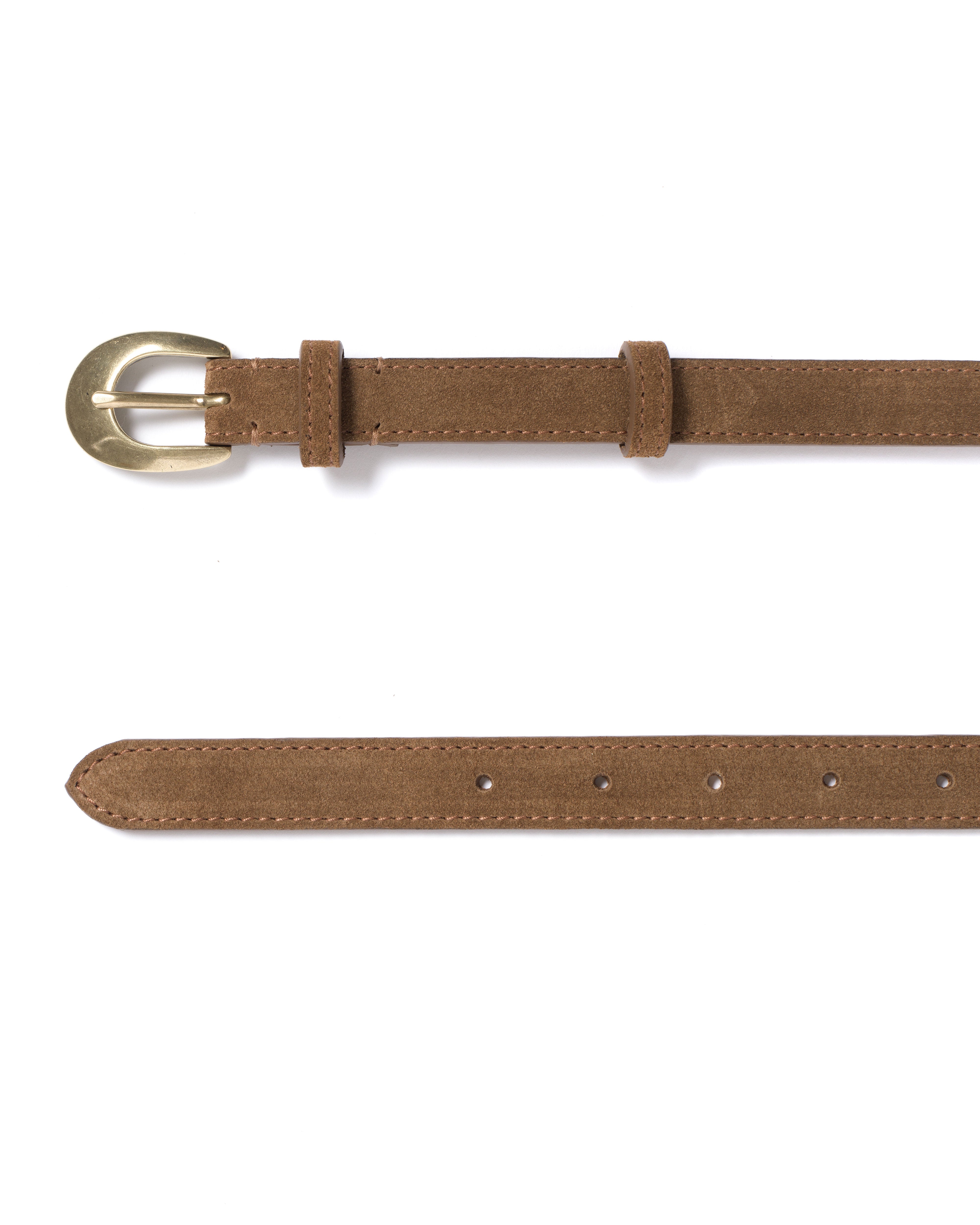 Aris unisex leather belt Calf suede & metal Cinnamon & gold buckle