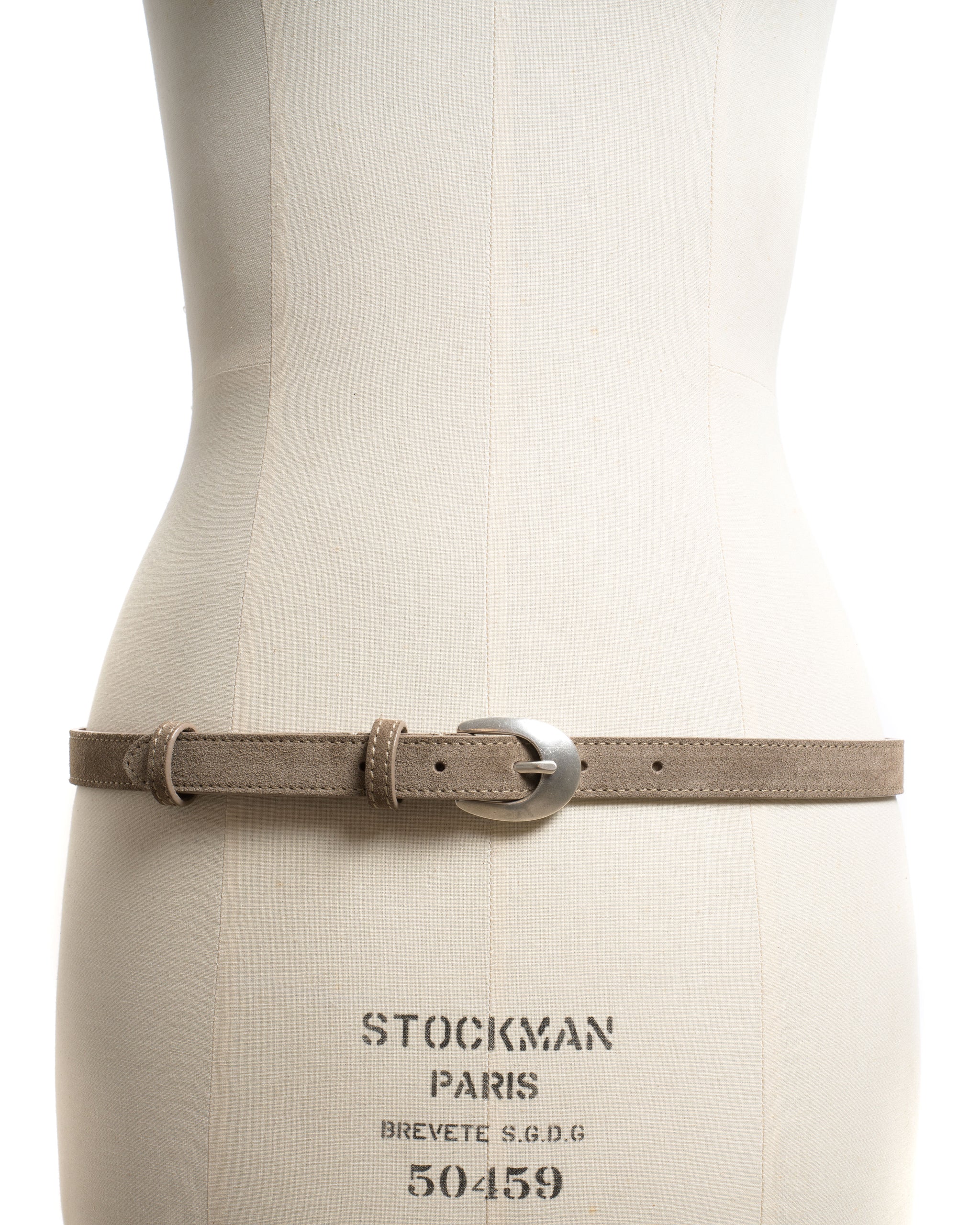 Aris unisex leather belt Calf suede Mushroom & silver buckle - Anonymous Copenhagen