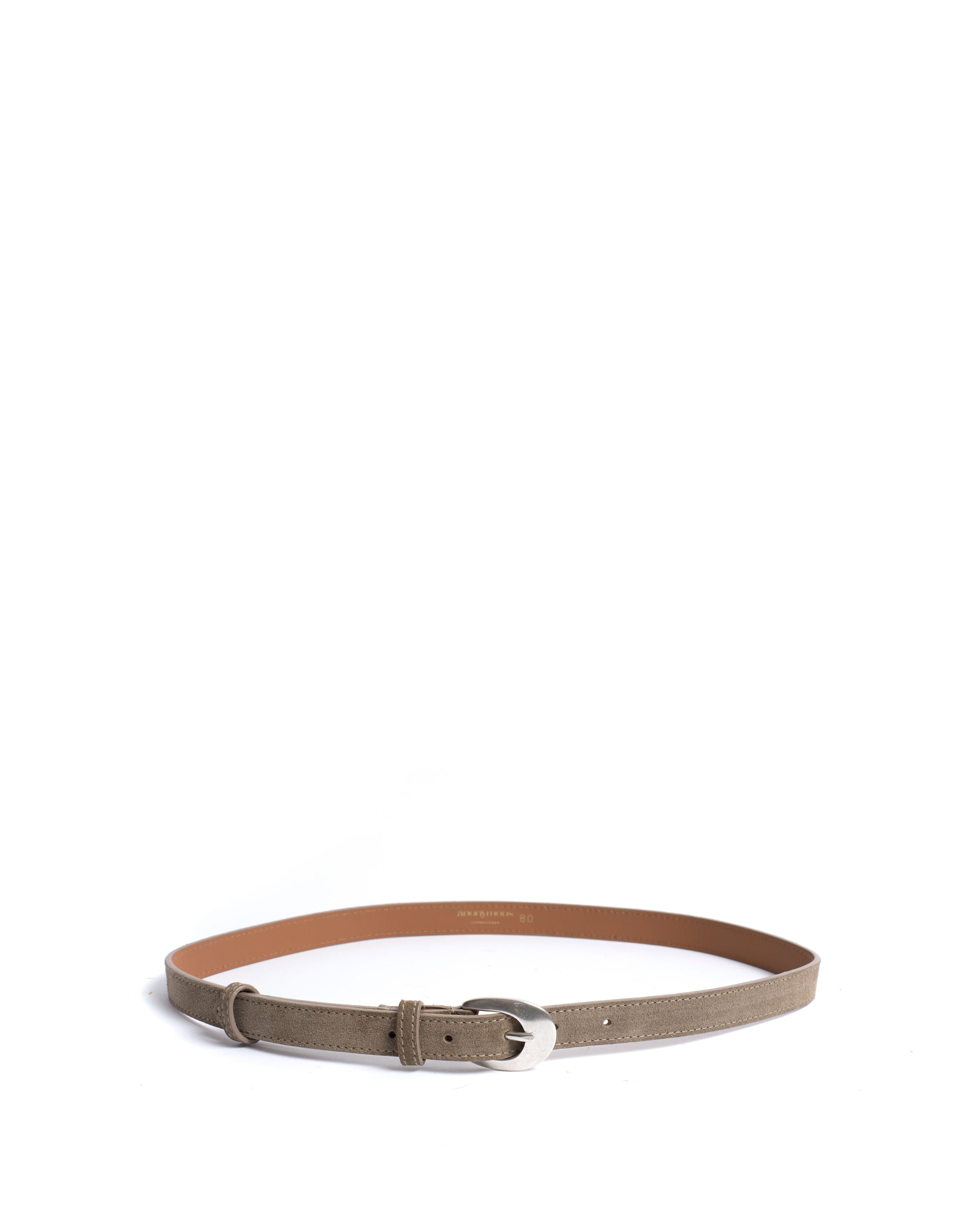Aris unisex leather belt Calf suede Mushroom & silver buckle - Anonymous Copenhagen