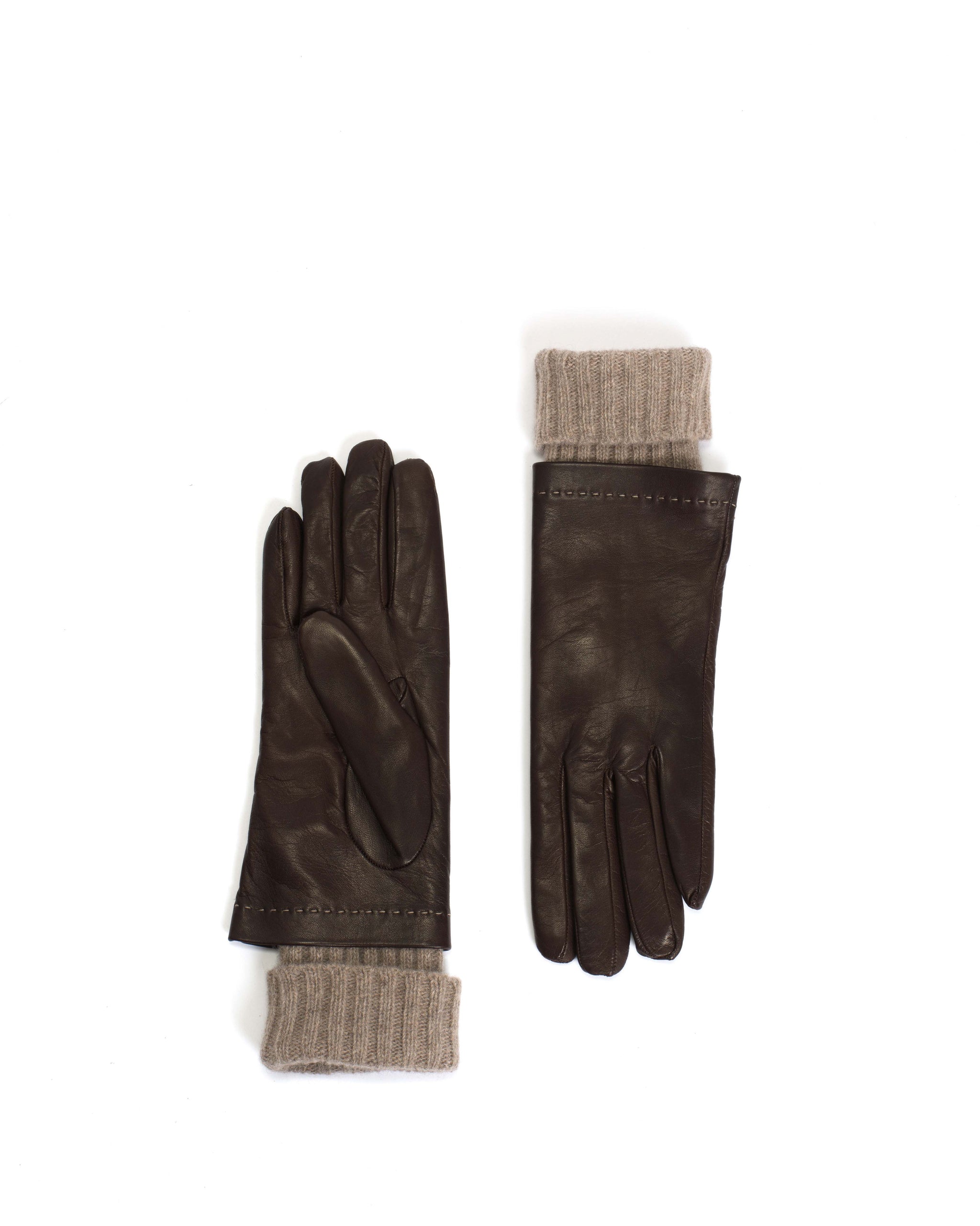 Hanni leather cashmere glove Lamb leather & 100% cashmere Coffee brown & taupe - Anonymous Copenhagen