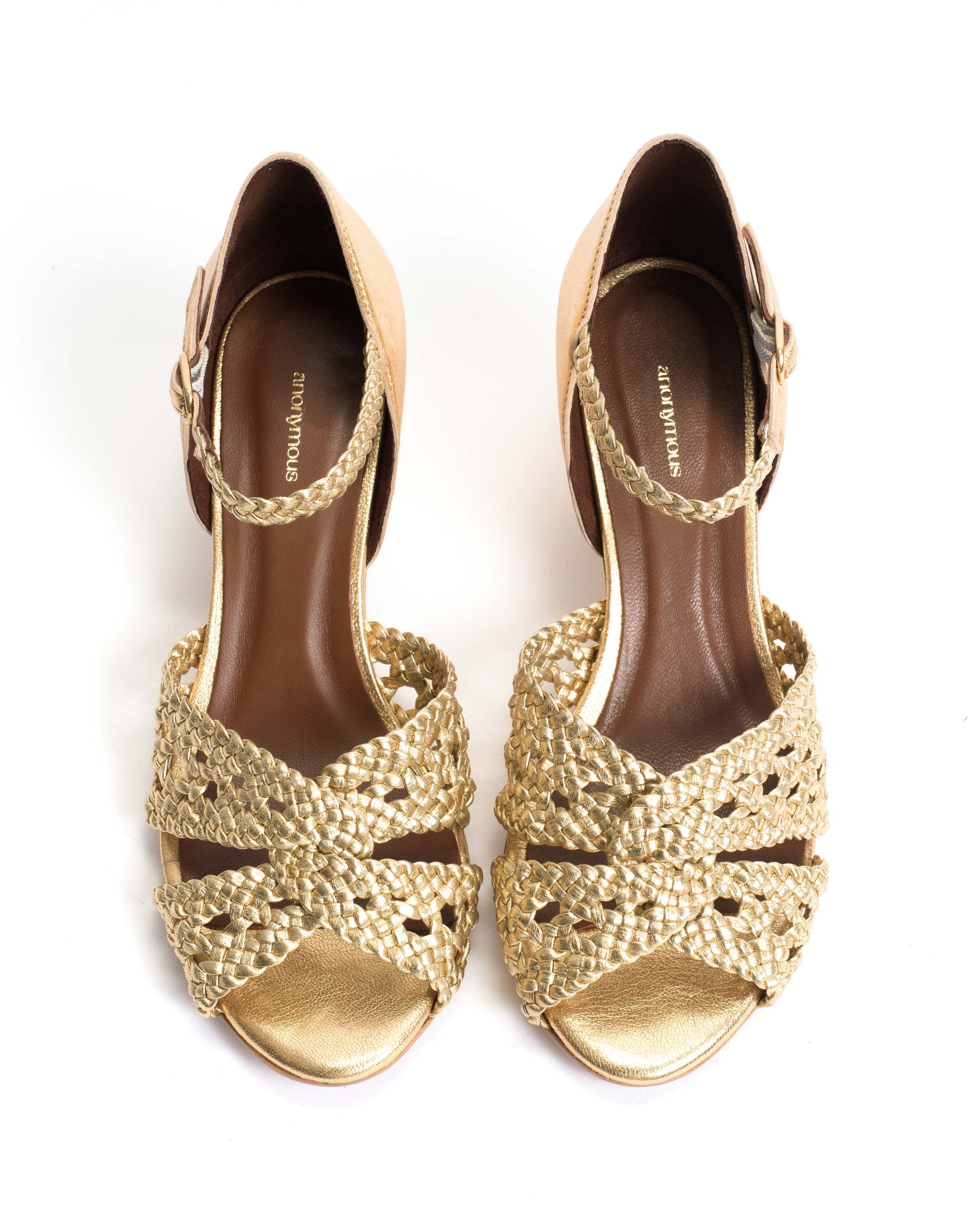 Olina 50 stiletto Hand-braided leather Gold - Anonymous Copenhagen