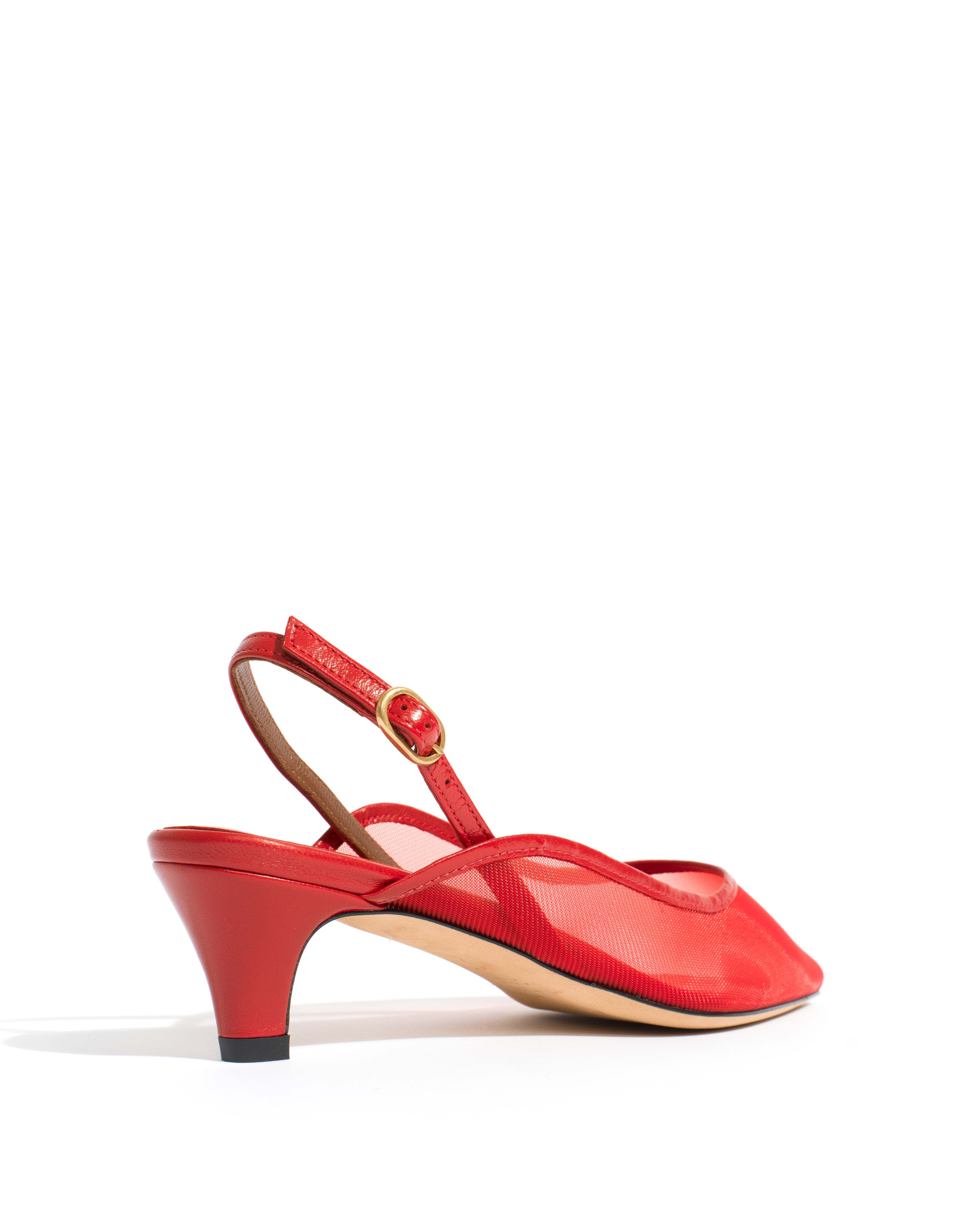 Fanny 40 stiletto mesh Shiny lamb & mesh Ruby red