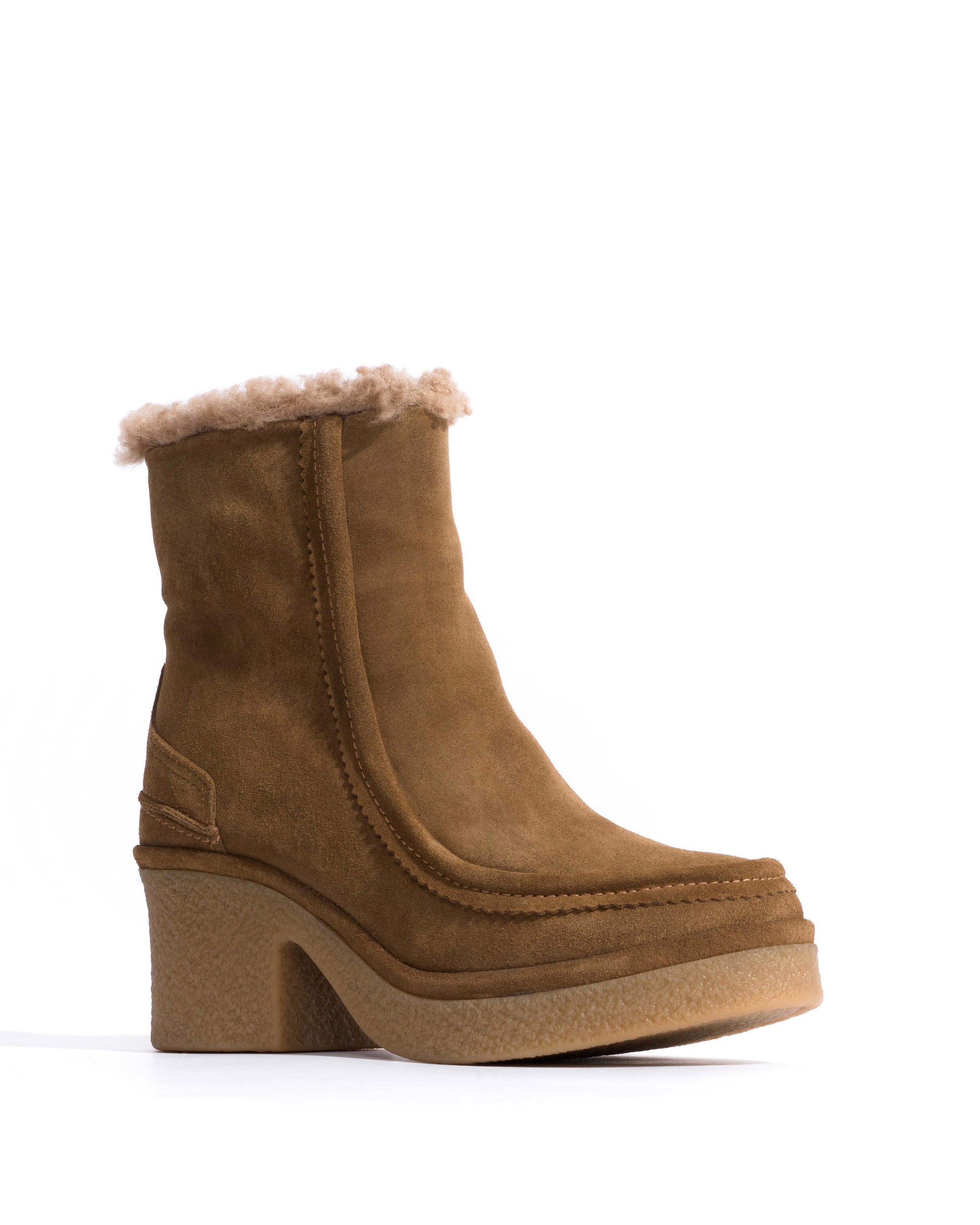 Bambie 65 platform lamb shearling Calf suede & sole Cinnamon & natural