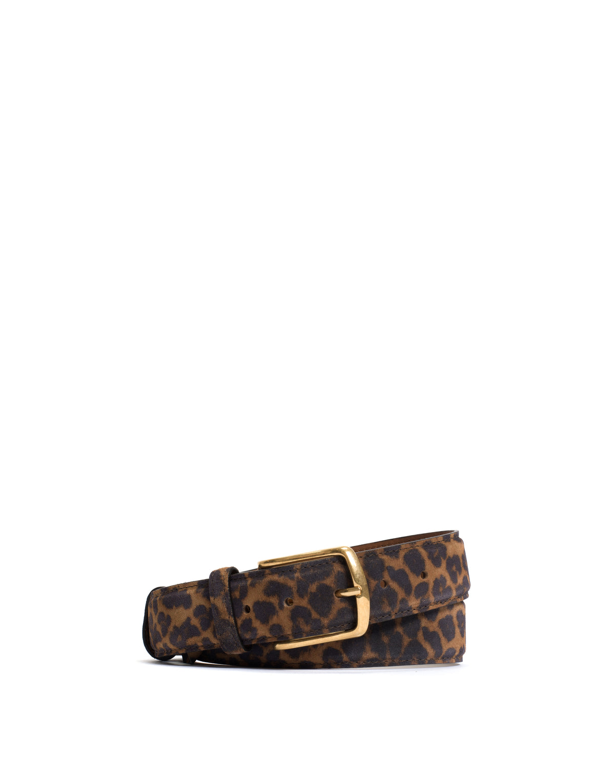Quinn classic unisex leather belt Calf suede print & metal Leopard & gold buckle