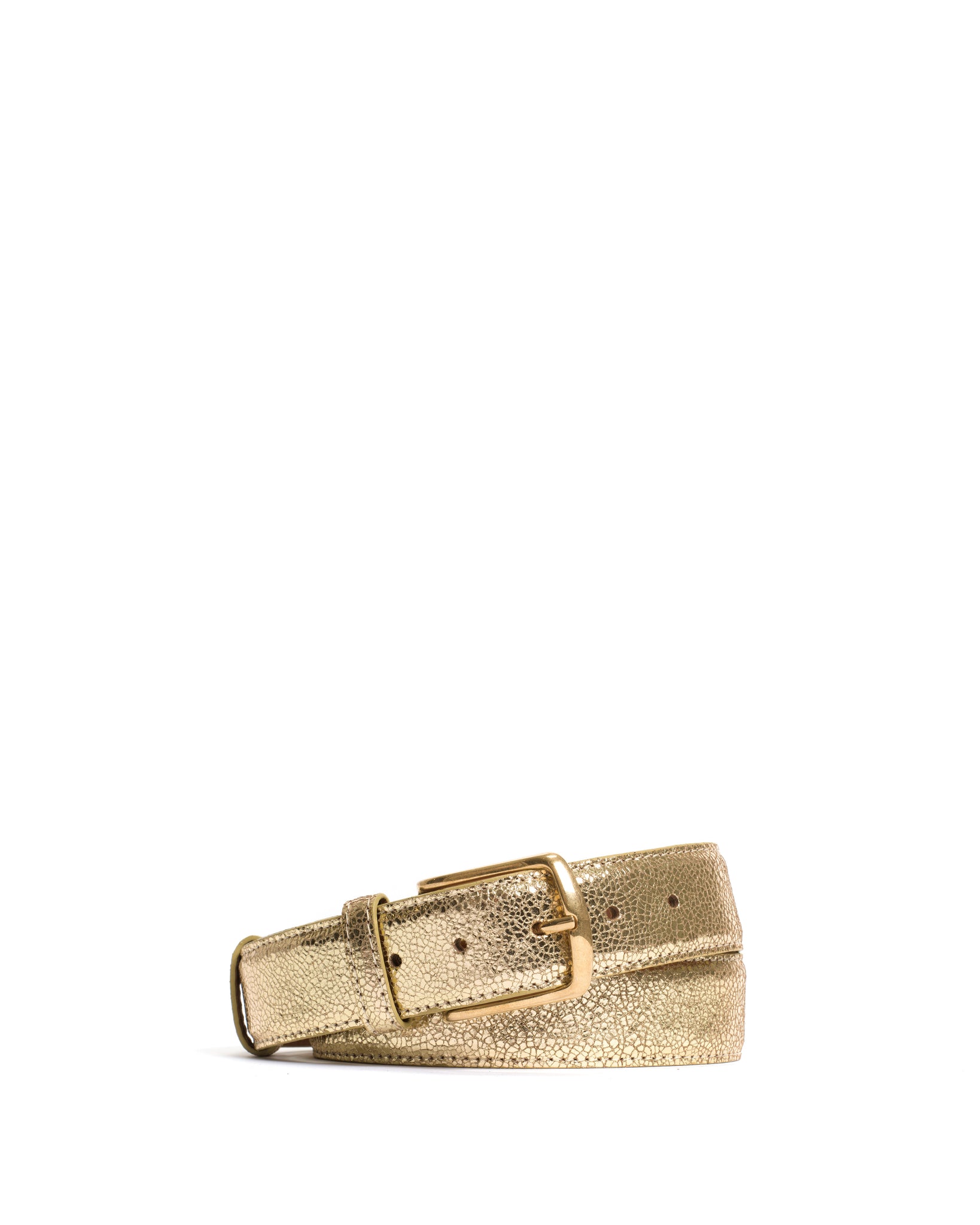 Quinn classic unisex leather belt Crackled metallic goat Gold & gold buckle - Anonymous Copenhagen