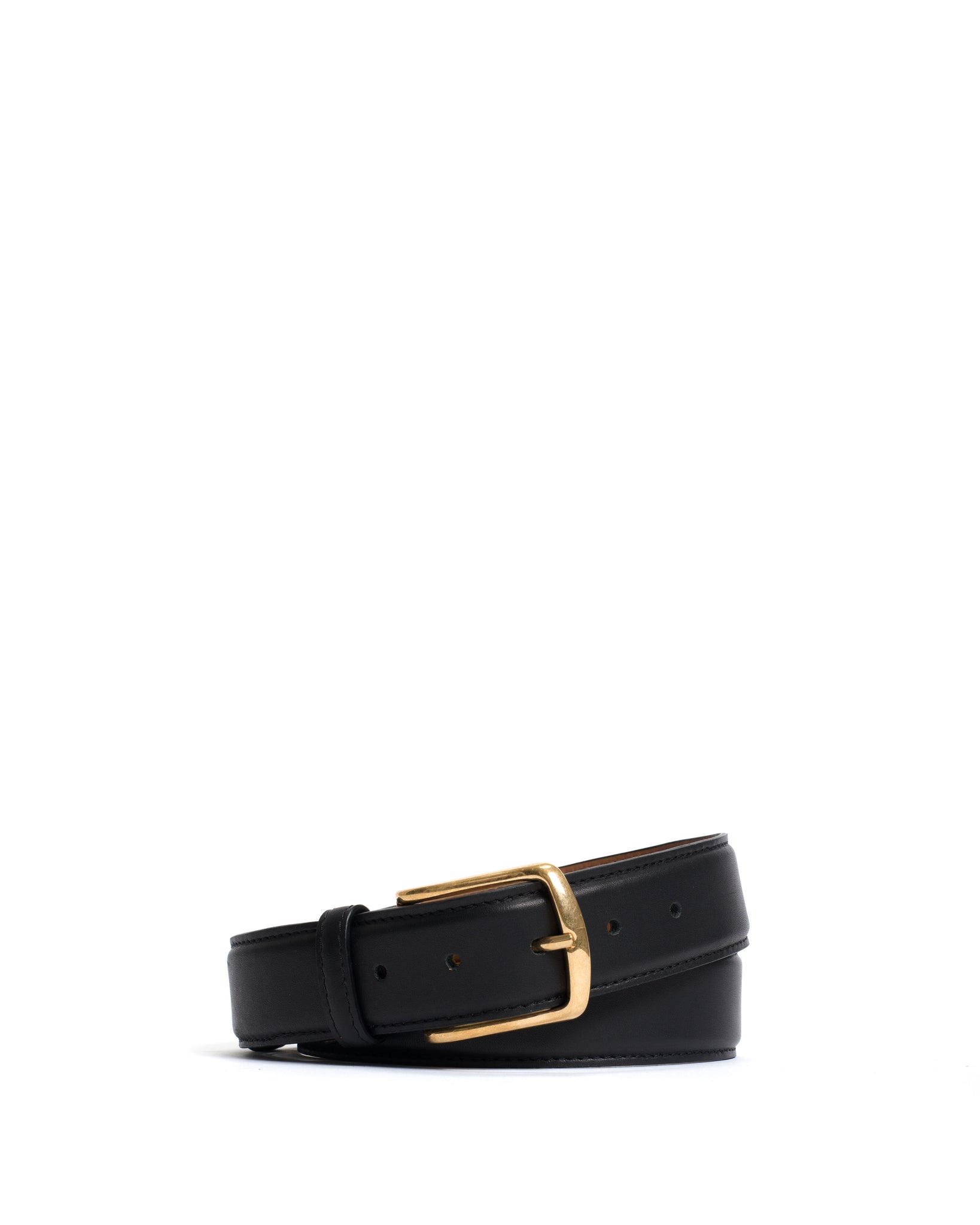 Quinn classic unisex leather belt Soft calf Black & gold buckle - Anonymous Copenhagen