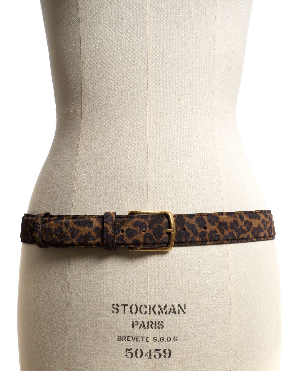 Quinn classic unisex leather belt Calf suede print & metal Leopard & gold buckle
