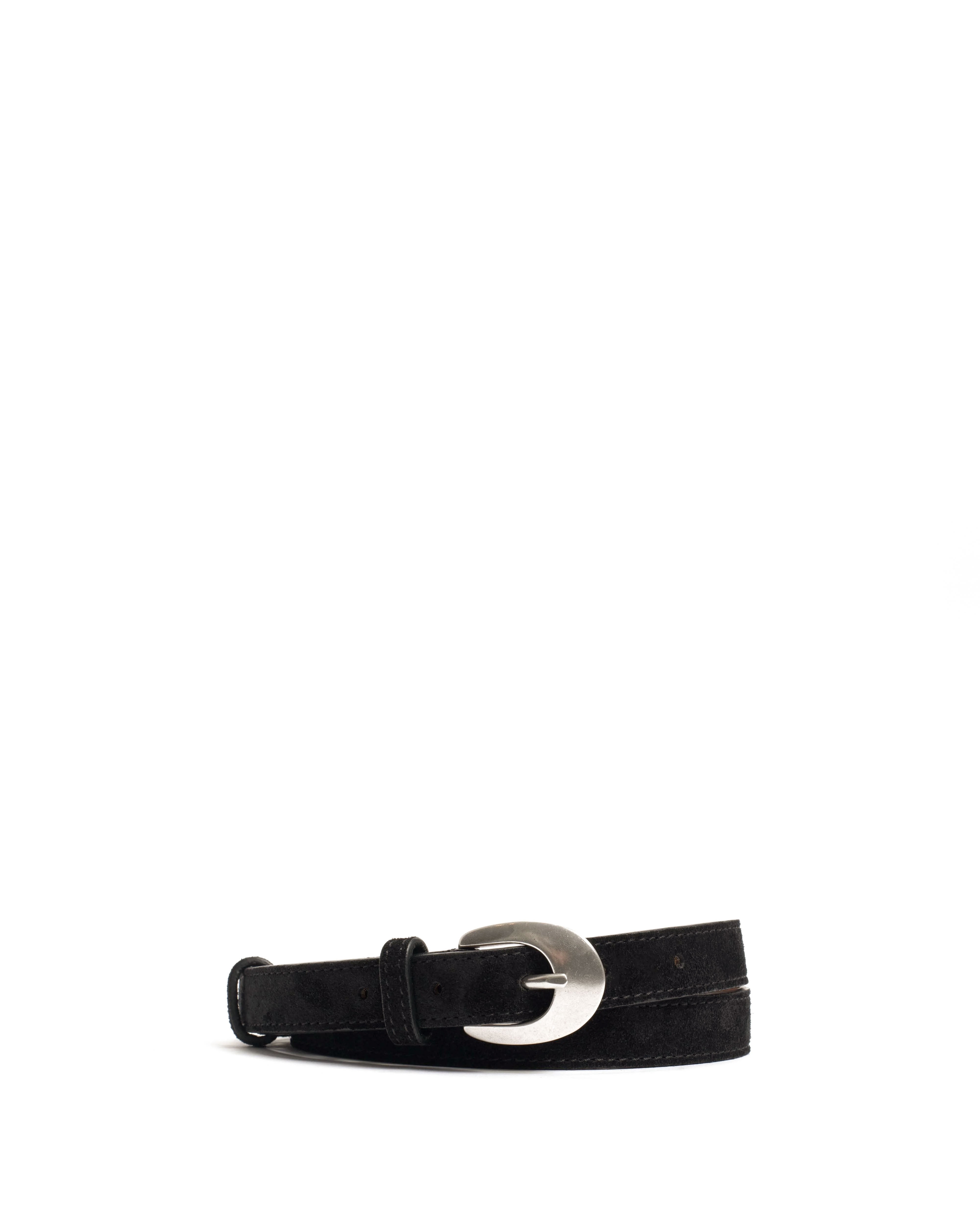 Aris unisex leather belt Calf suede & metal Black & silver buckle