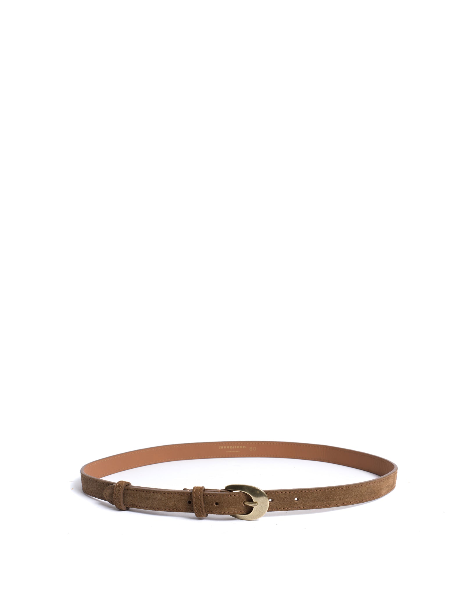 Aris unisex leather belt Calf suede Cinnamon & gold buckle - Anonymous Copenhagen