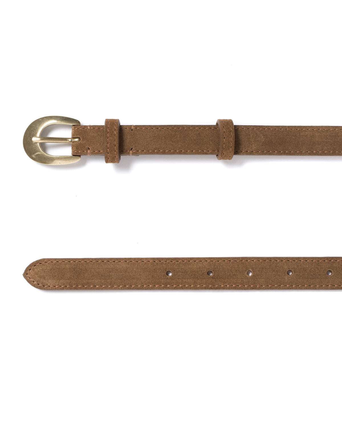Aris unisex leather belt Calf suede & metal Cinnamon & gold buckle