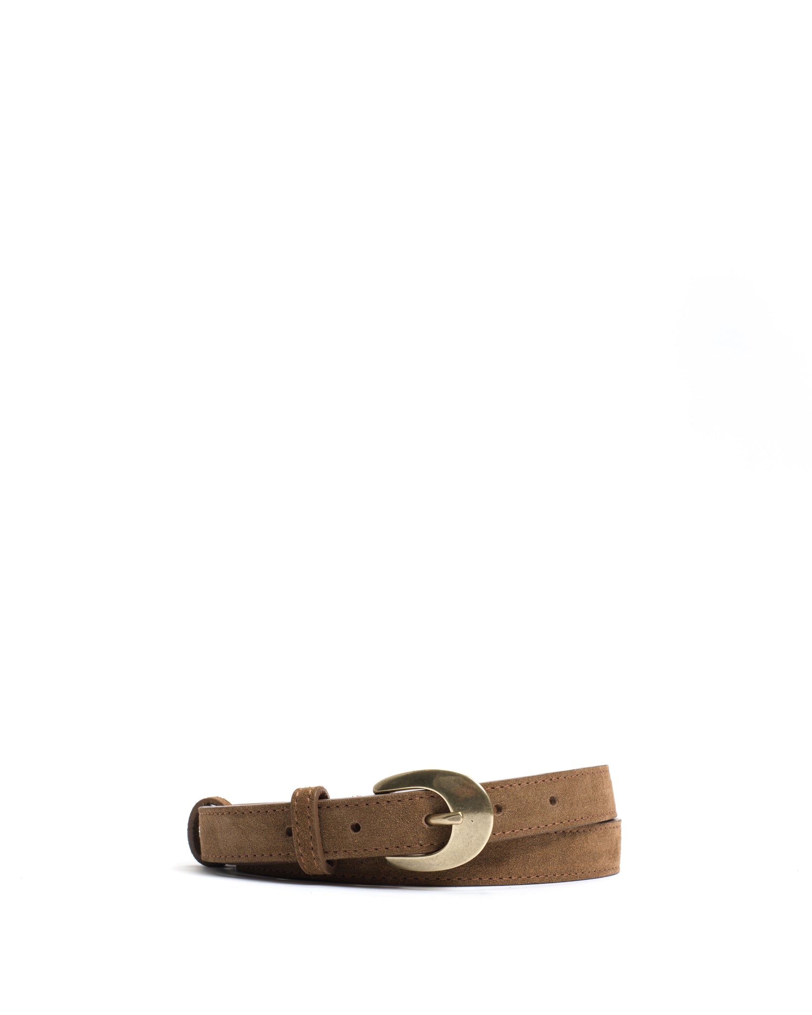 Aris unisex leather belt Calf suede Cinnamon & gold buckle - Anonymous Copenhagen