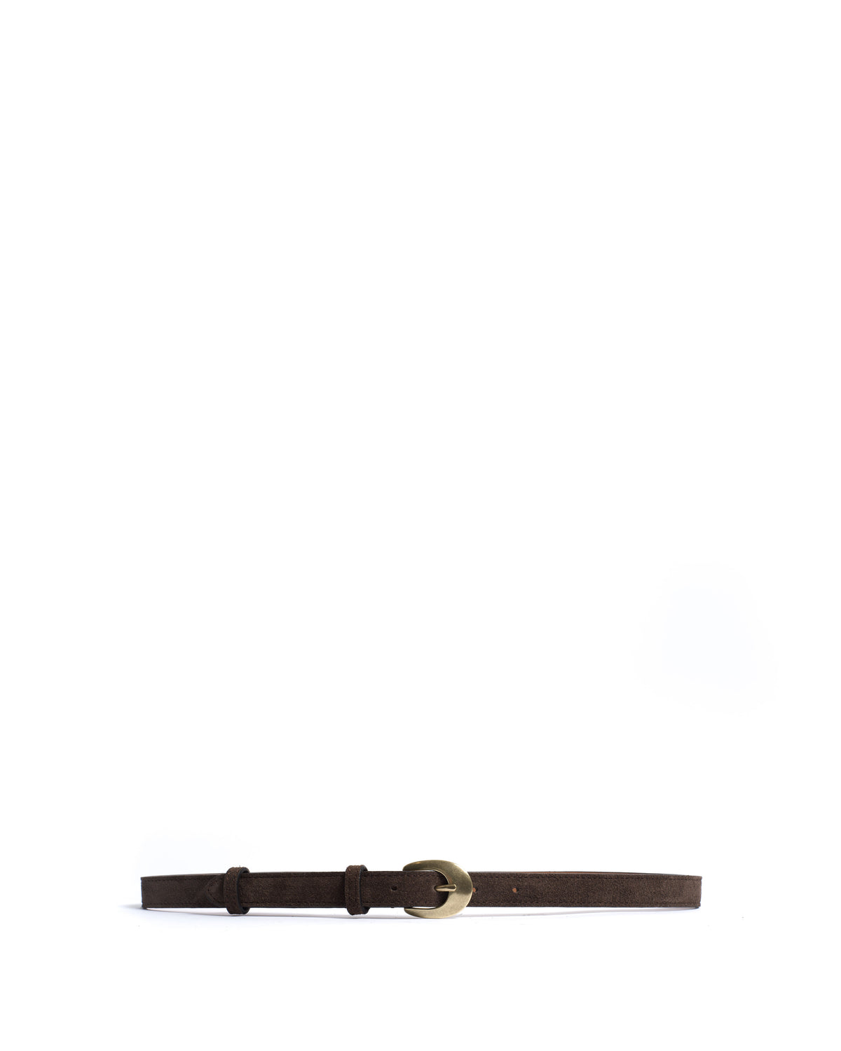 Aris unisex leather belt Calf suede & metal Coffee brown & gold buckle