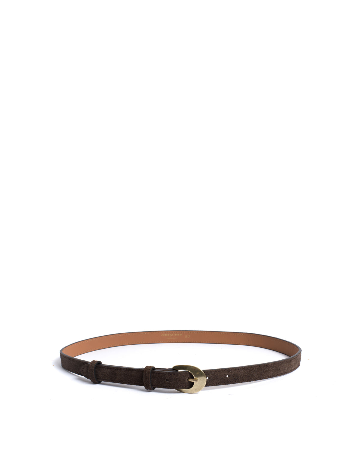 Aris unisex leather belt Calf suede & metal Coffee brown & gold buckle