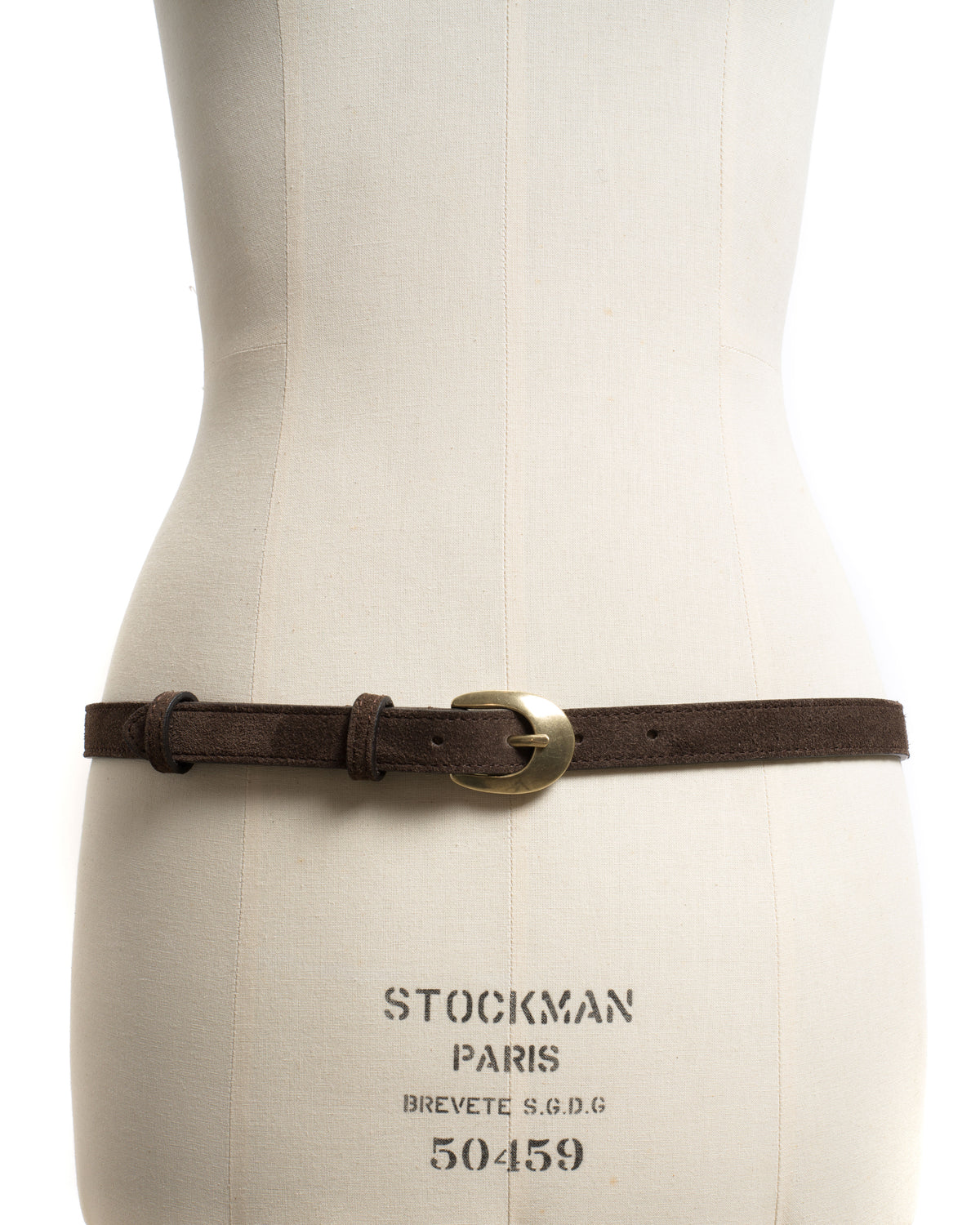 Aris unisex leather belt Calf suede & metal Coffee brown & gold buckle