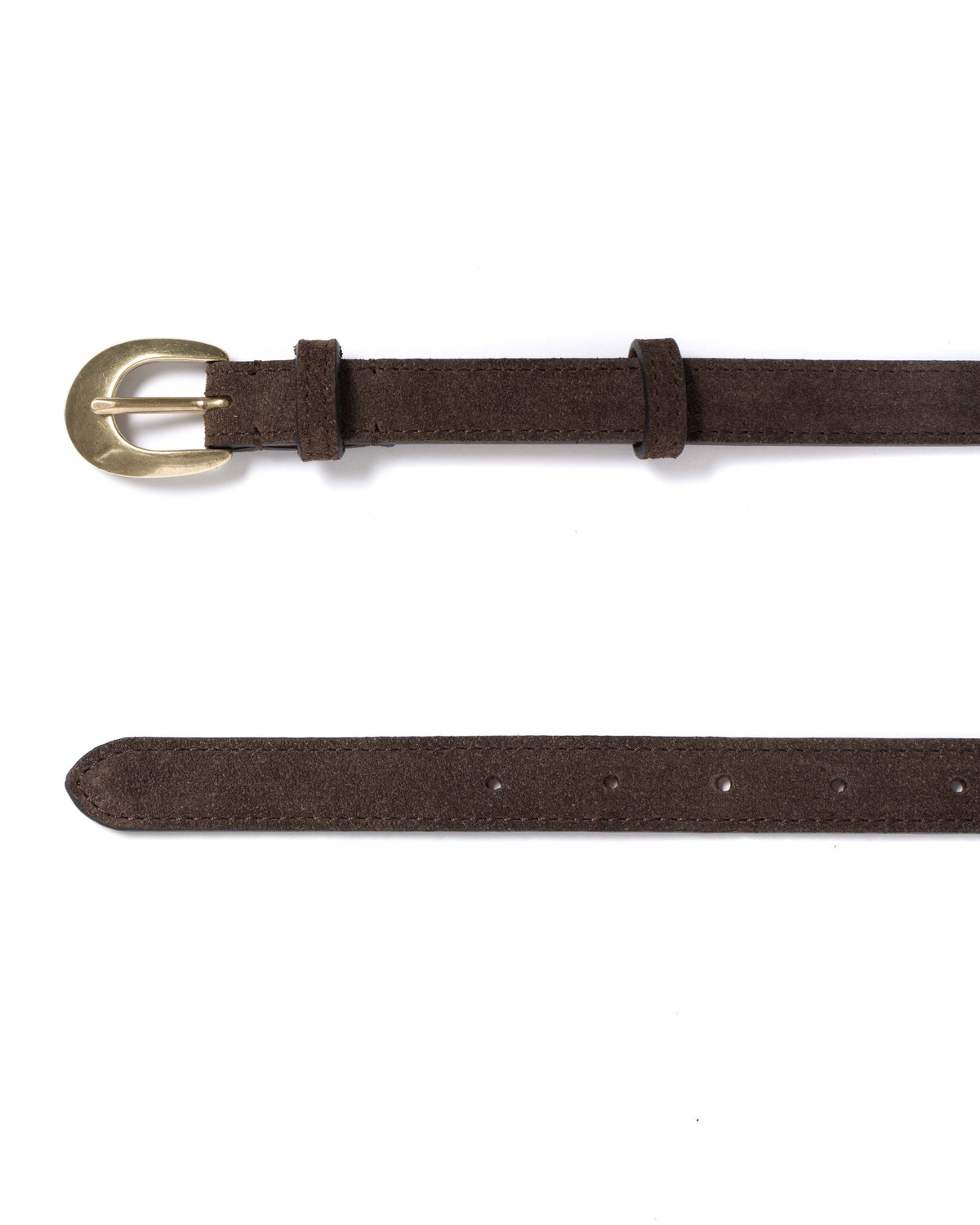 Aris unisex leather belt Calf suede & metal Coffee brown & gold buckle