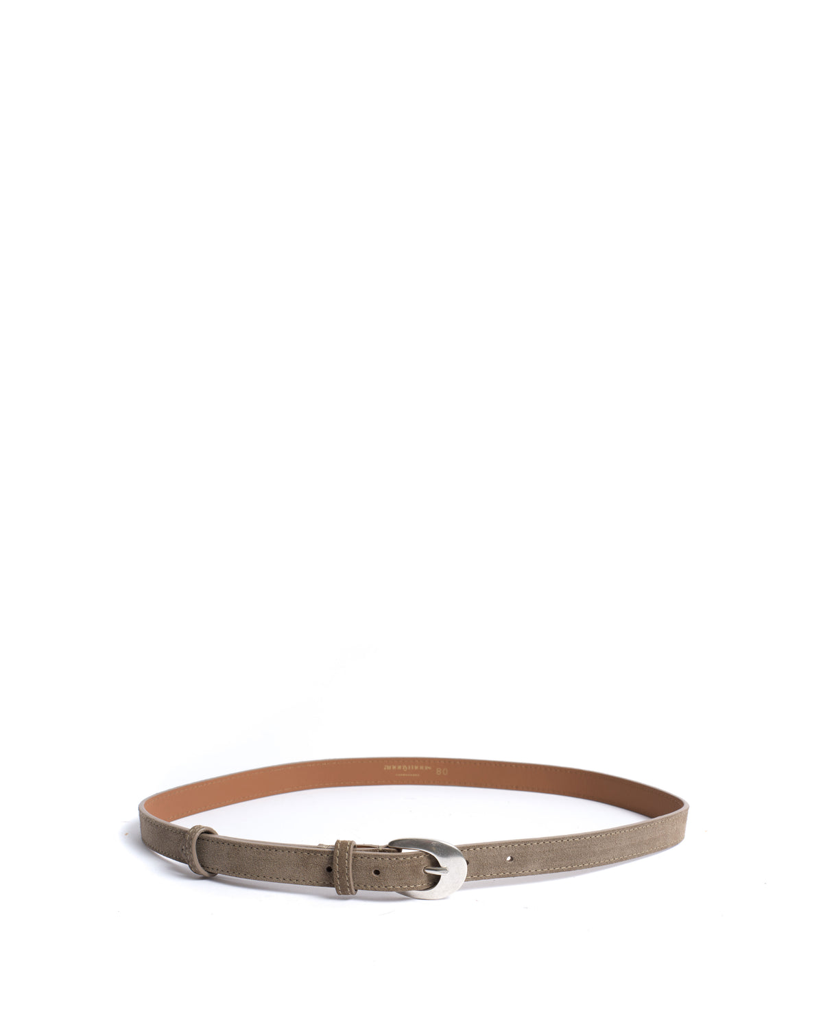 Aris unisex leather belt Calf suede & metal Mushroom & silver buckle
