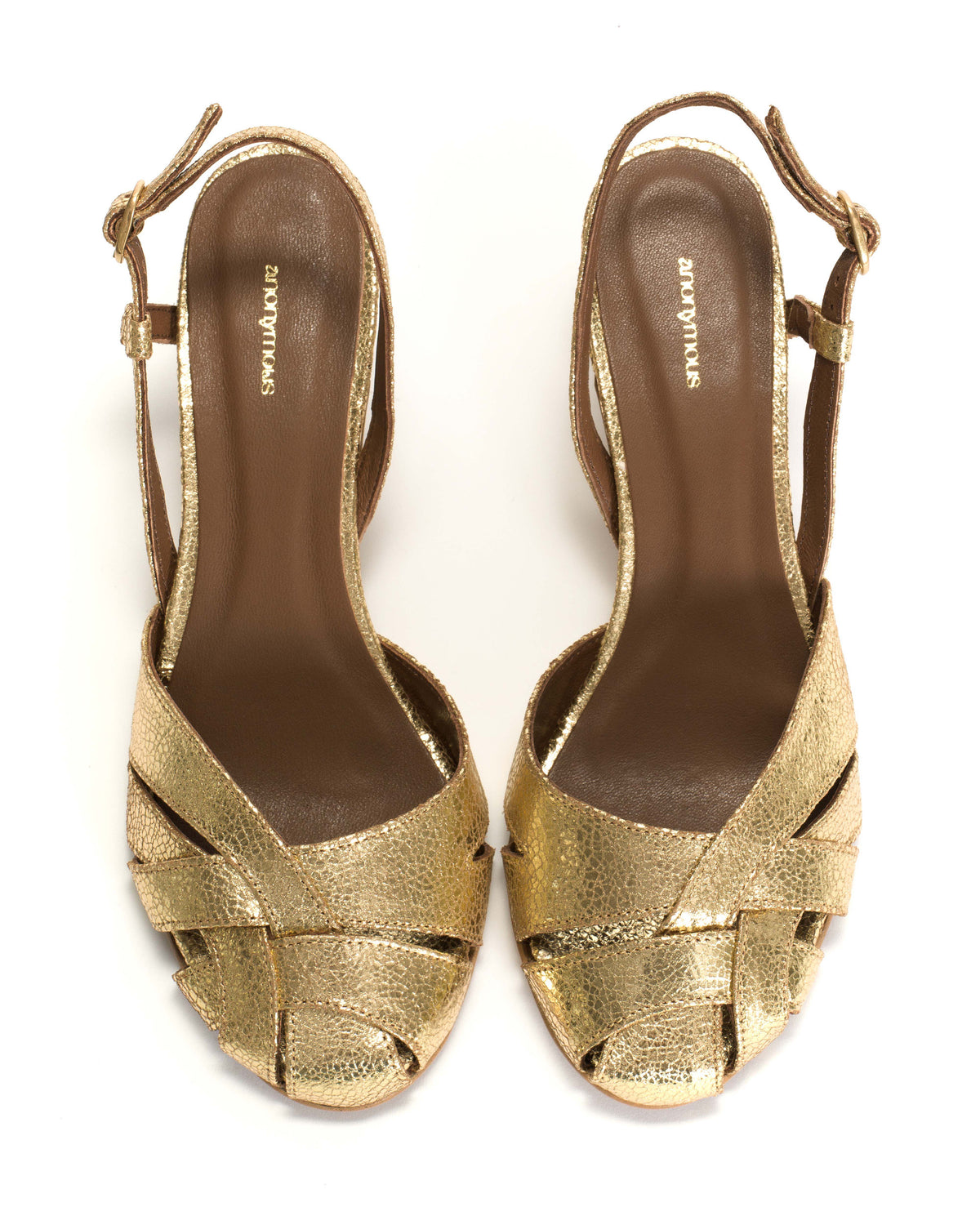 Banie 50 stiletto Crackled metallic goat Gold