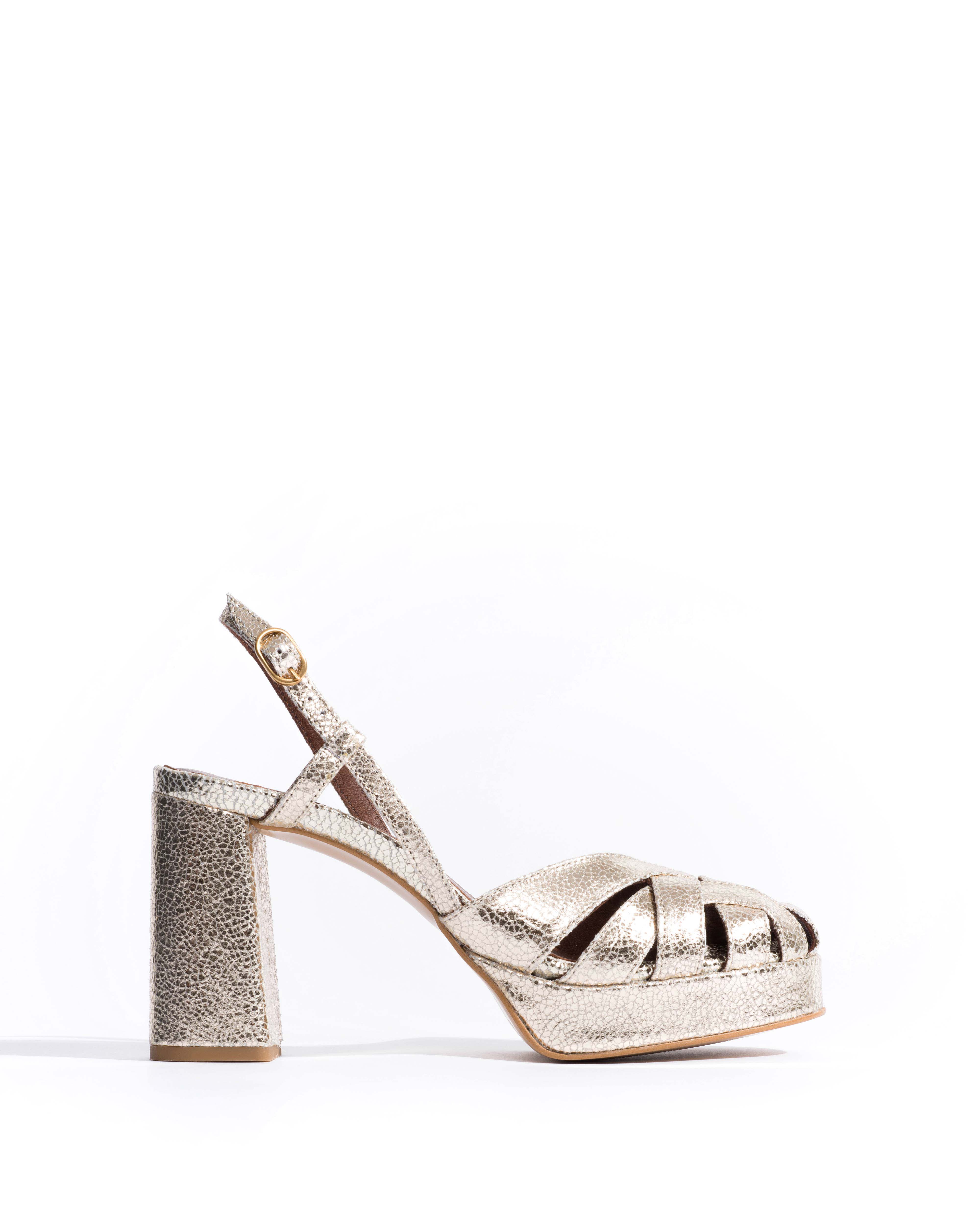 Banie 85 platform Crackled metallic goat Champagne