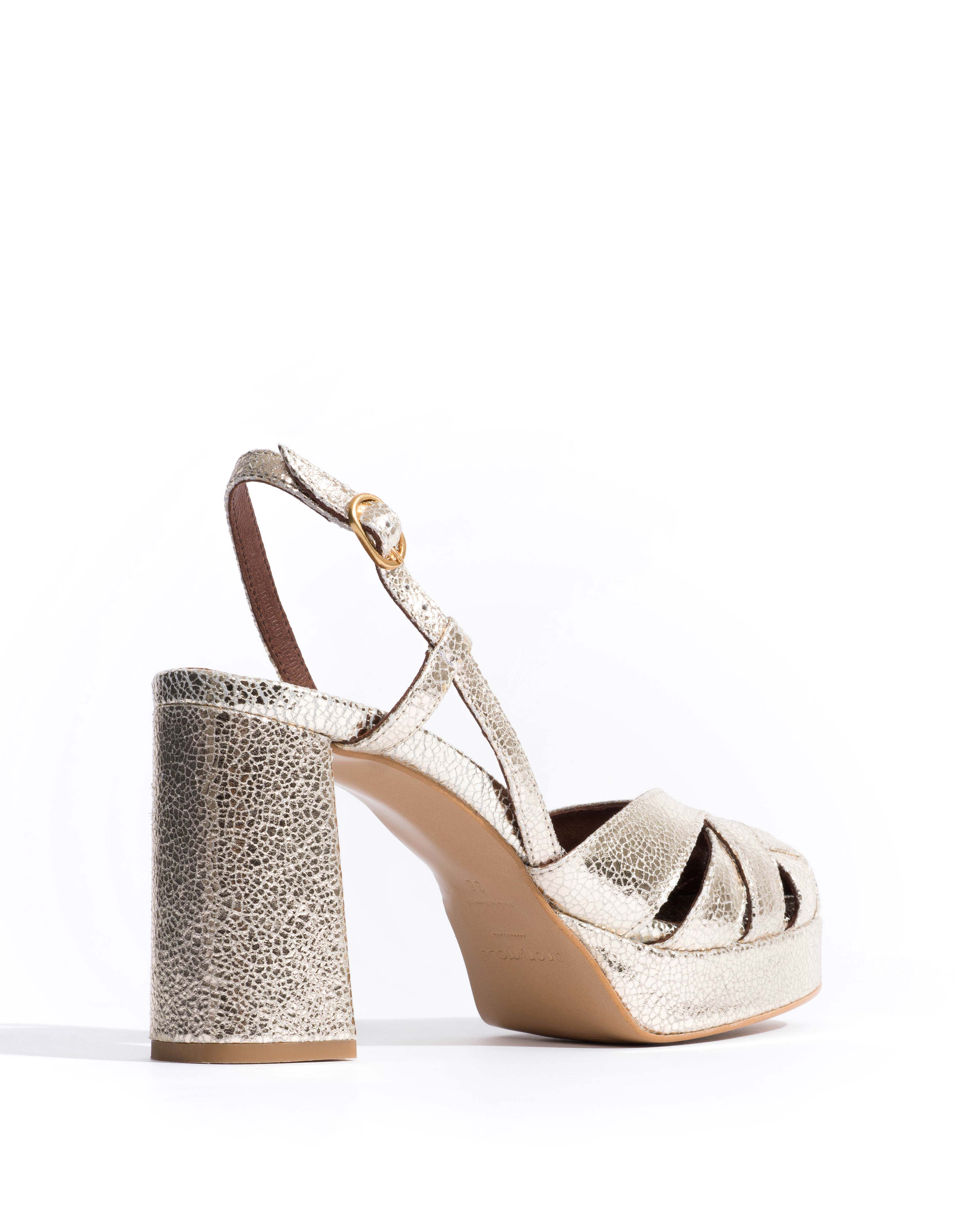 Banie 85 platform Crackled metallic goat Champagne