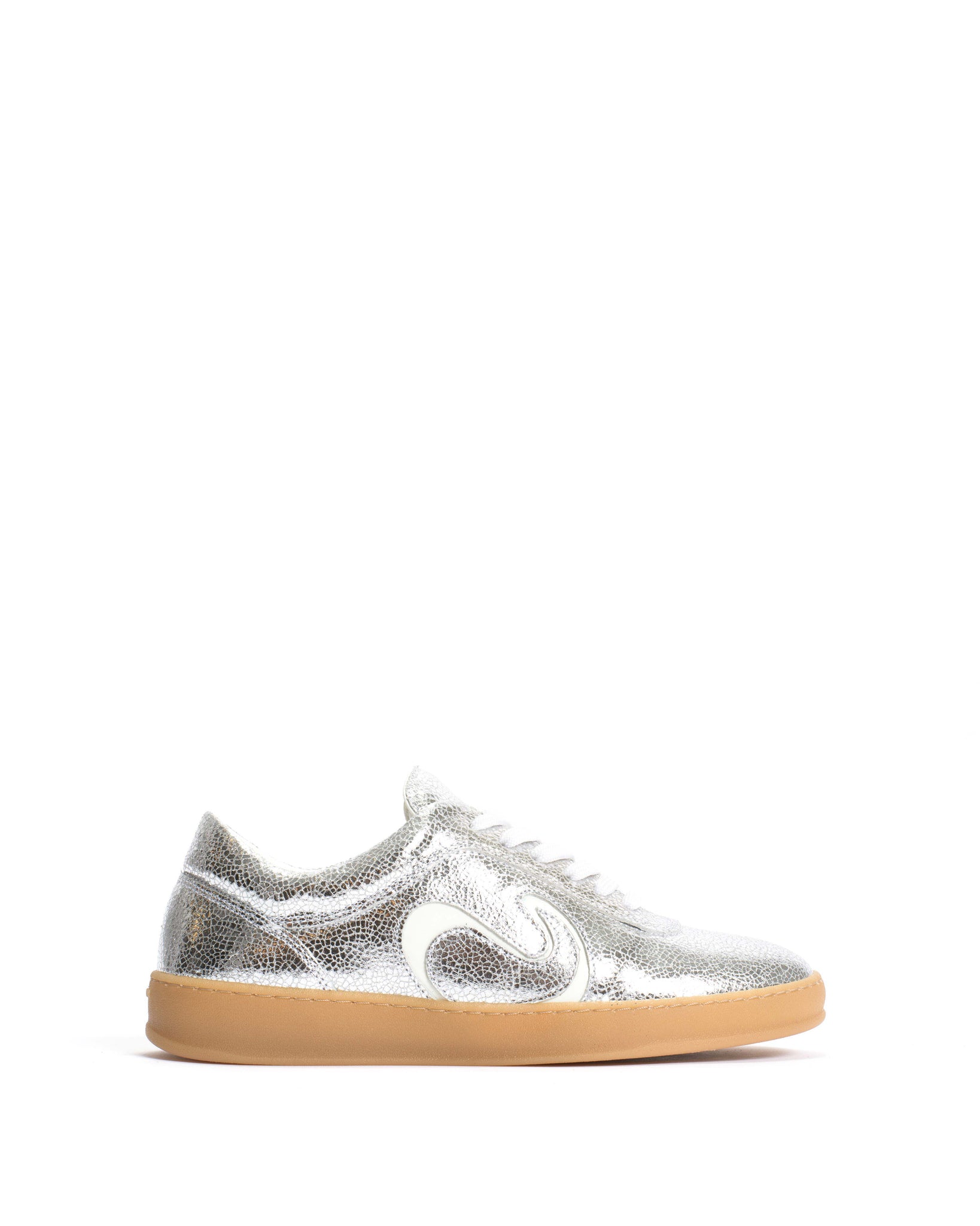 Blaire Crackled metallic goat & polished soft calf Silver & sand white - Anonymous Copenhagen