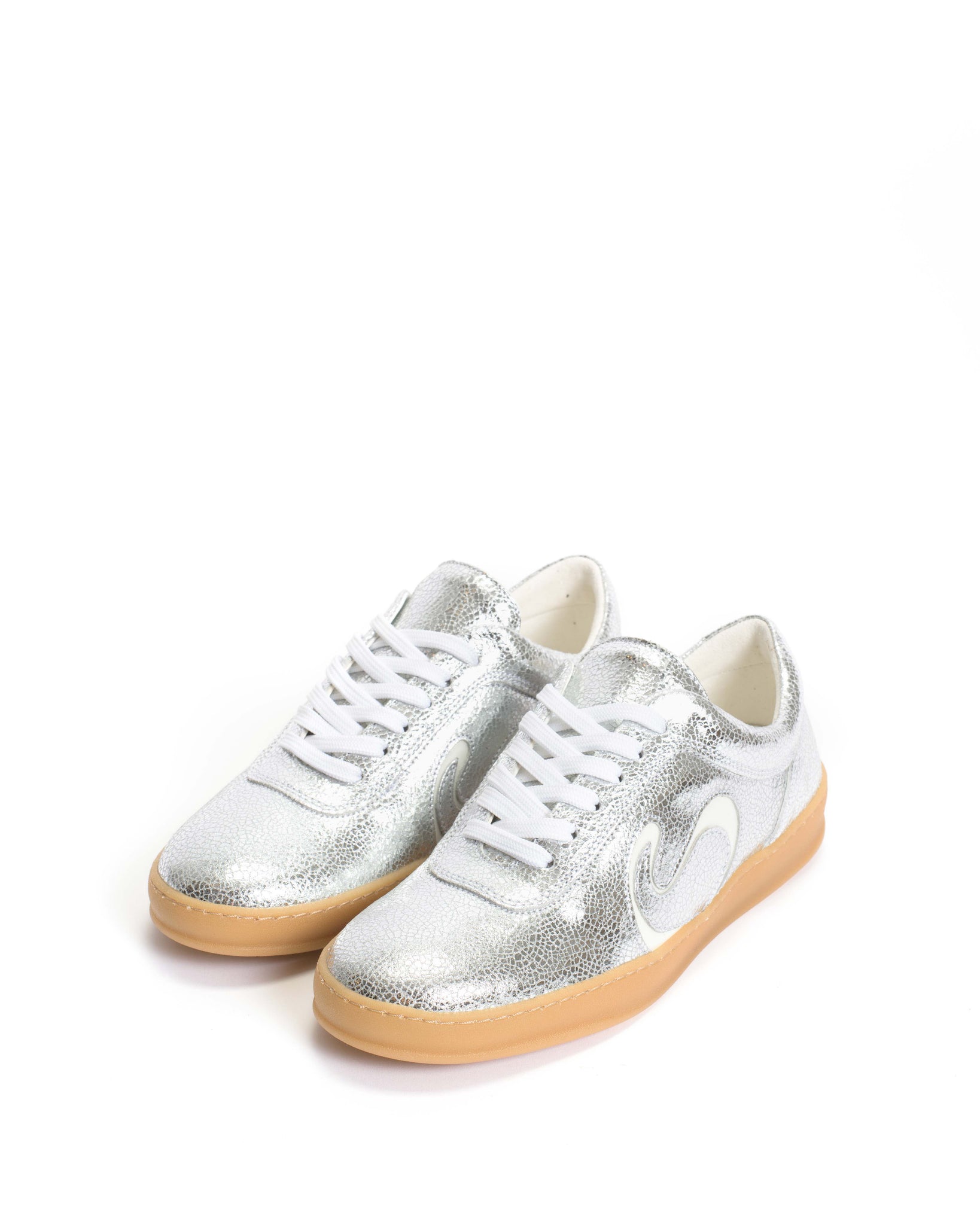 Blaire Crackled metallic goat & polished soft calf Silver & sand white - Anonymous Copenhagen