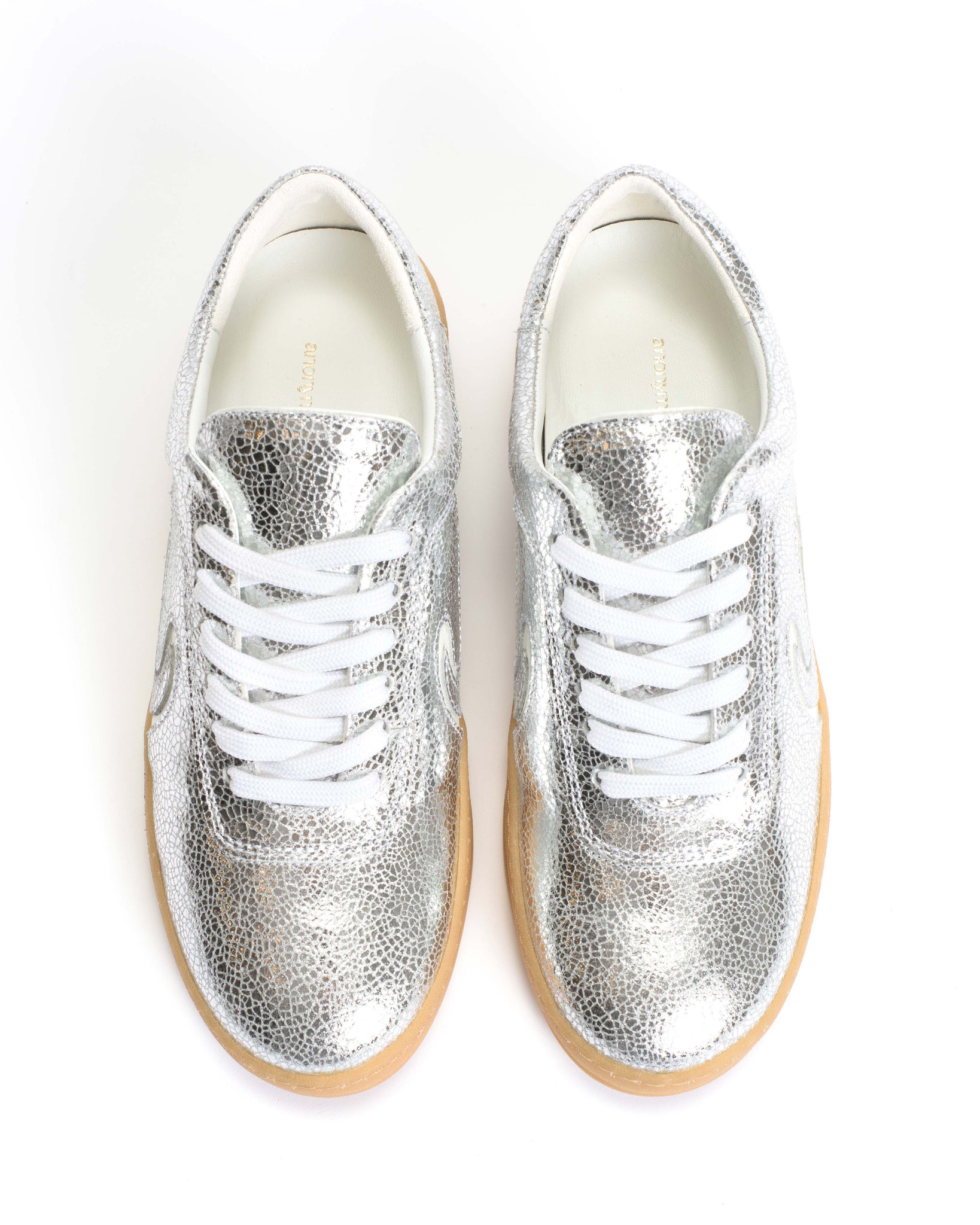 Blaire Crackled metallic goat & polished soft calf Silver & sand white - Anonymous Copenhagen