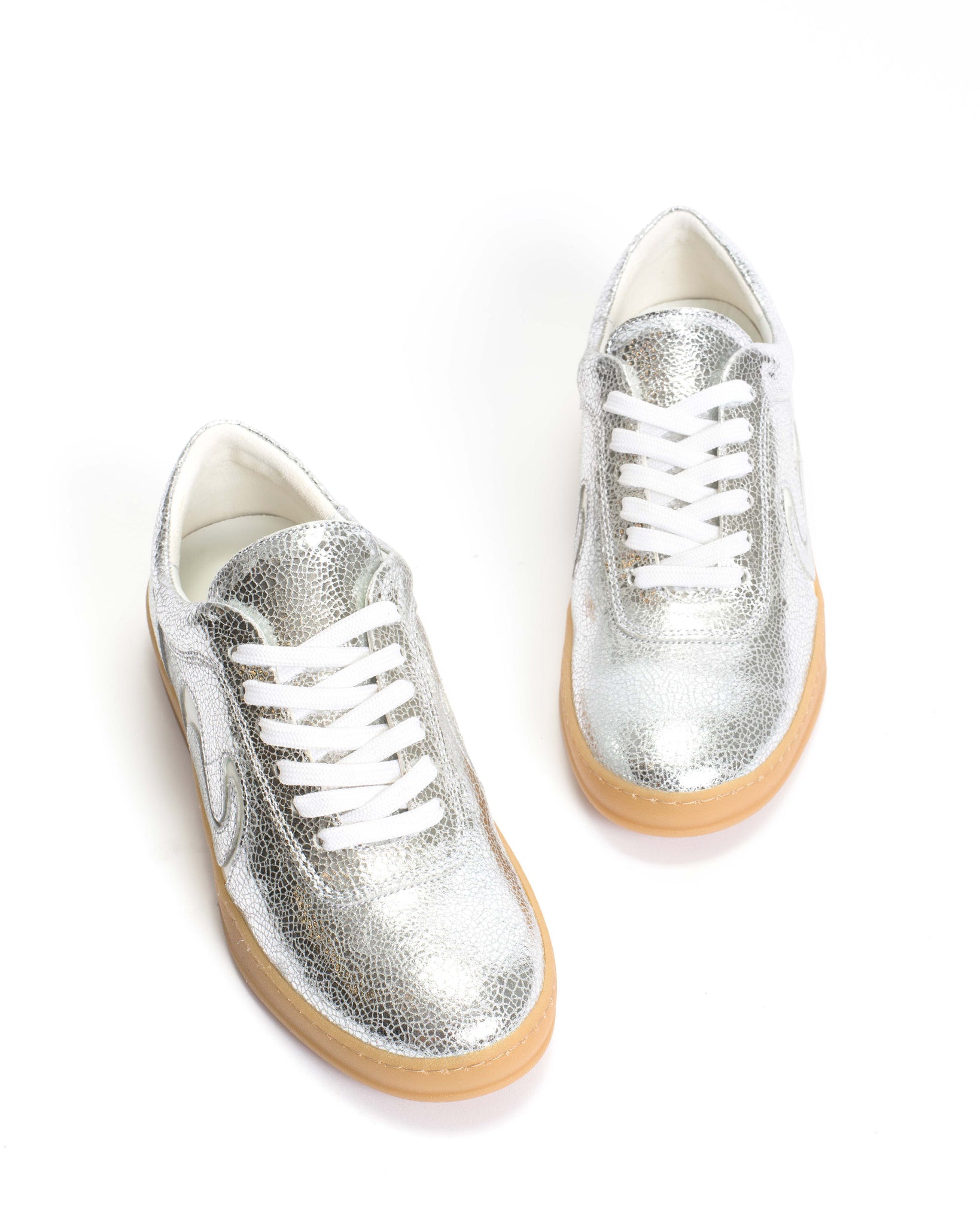 Blaire Crackled metallic goat & polished soft calf Silver & sand white - Anonymous Copenhagen