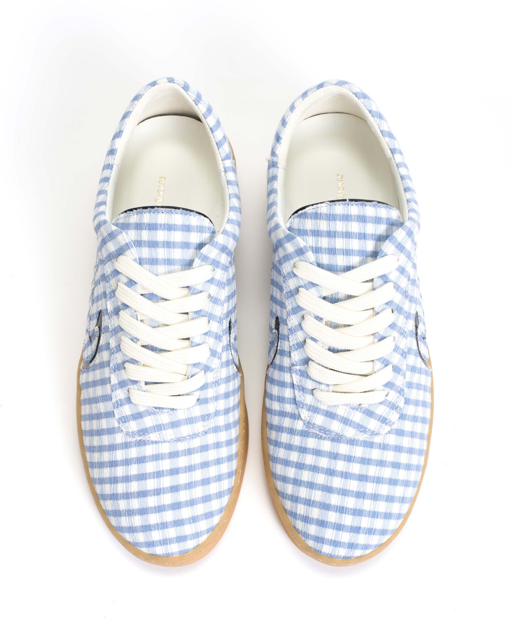 Blaire Pleated gingham & polished soft calf Bubble blue & black - Anonymous Copenhagen