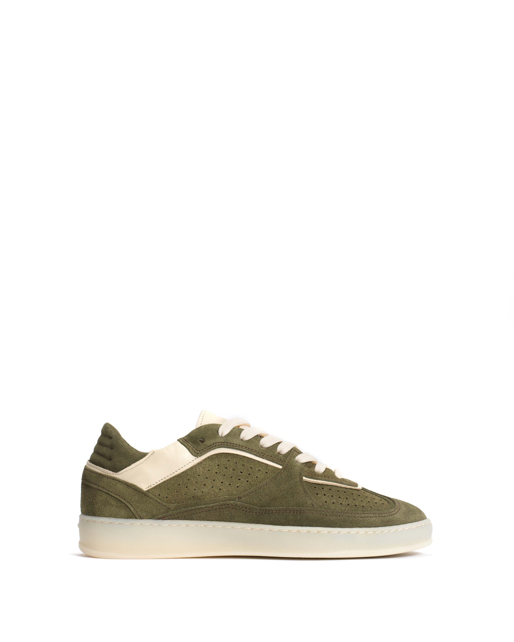 Dabbie Calf suede & sleek leather Olive green & white sand - Anonymous Copenhagen