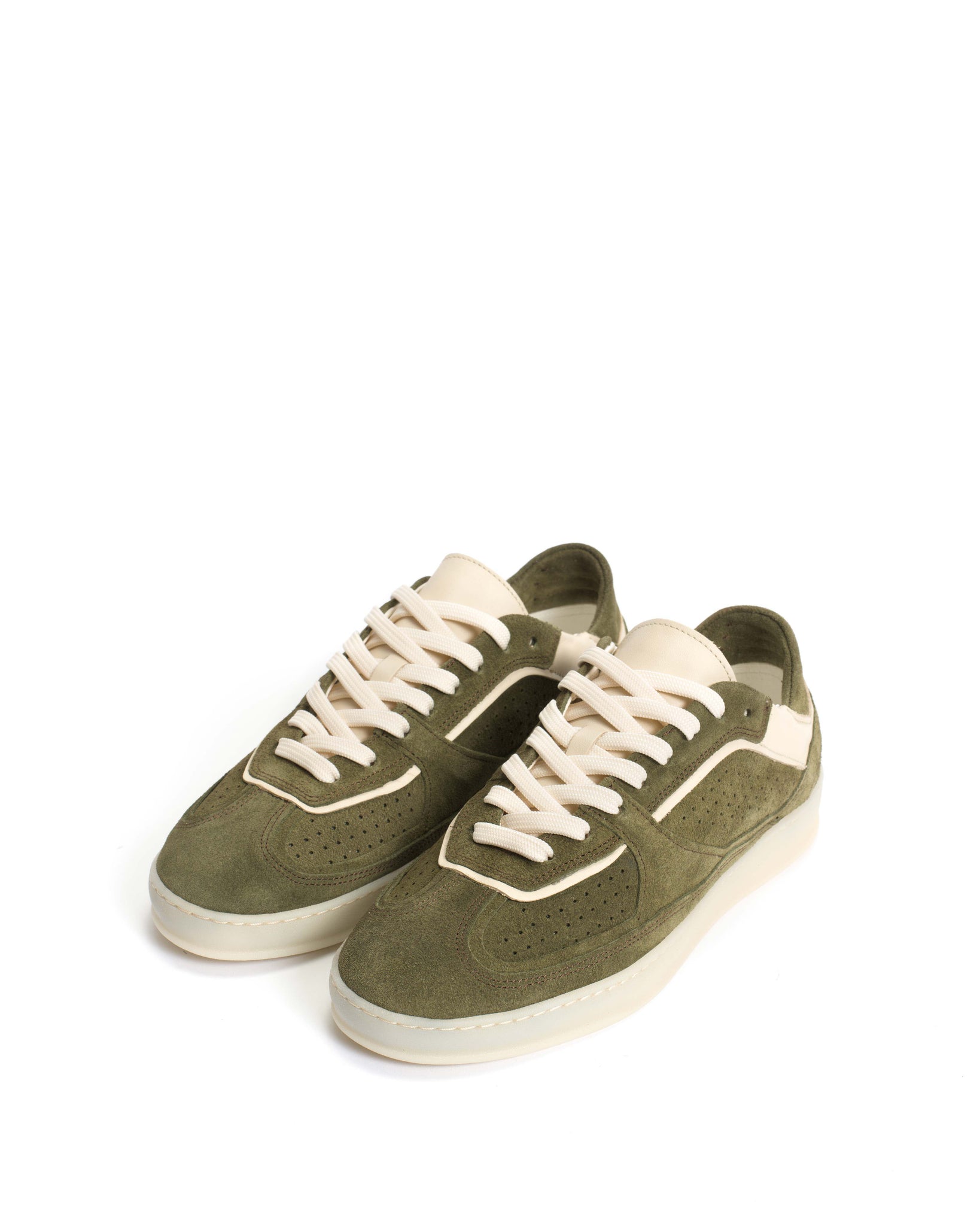 Dabbie Calf suede & sleek leather Olive green & white sand - Anonymous Copenhagen
