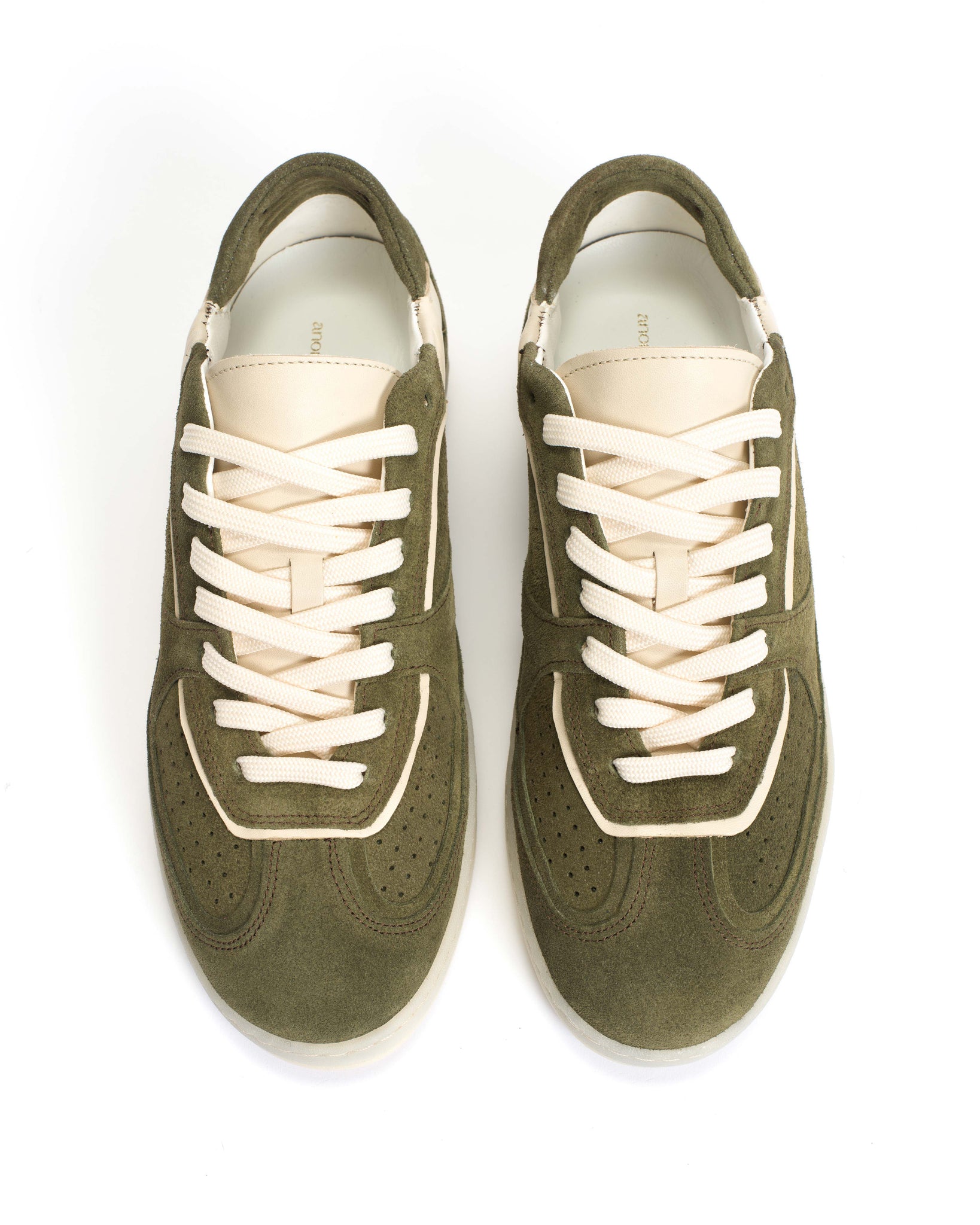 Dabbie Calf suede & sleek leather Olive green & white sand - Anonymous Copenhagen