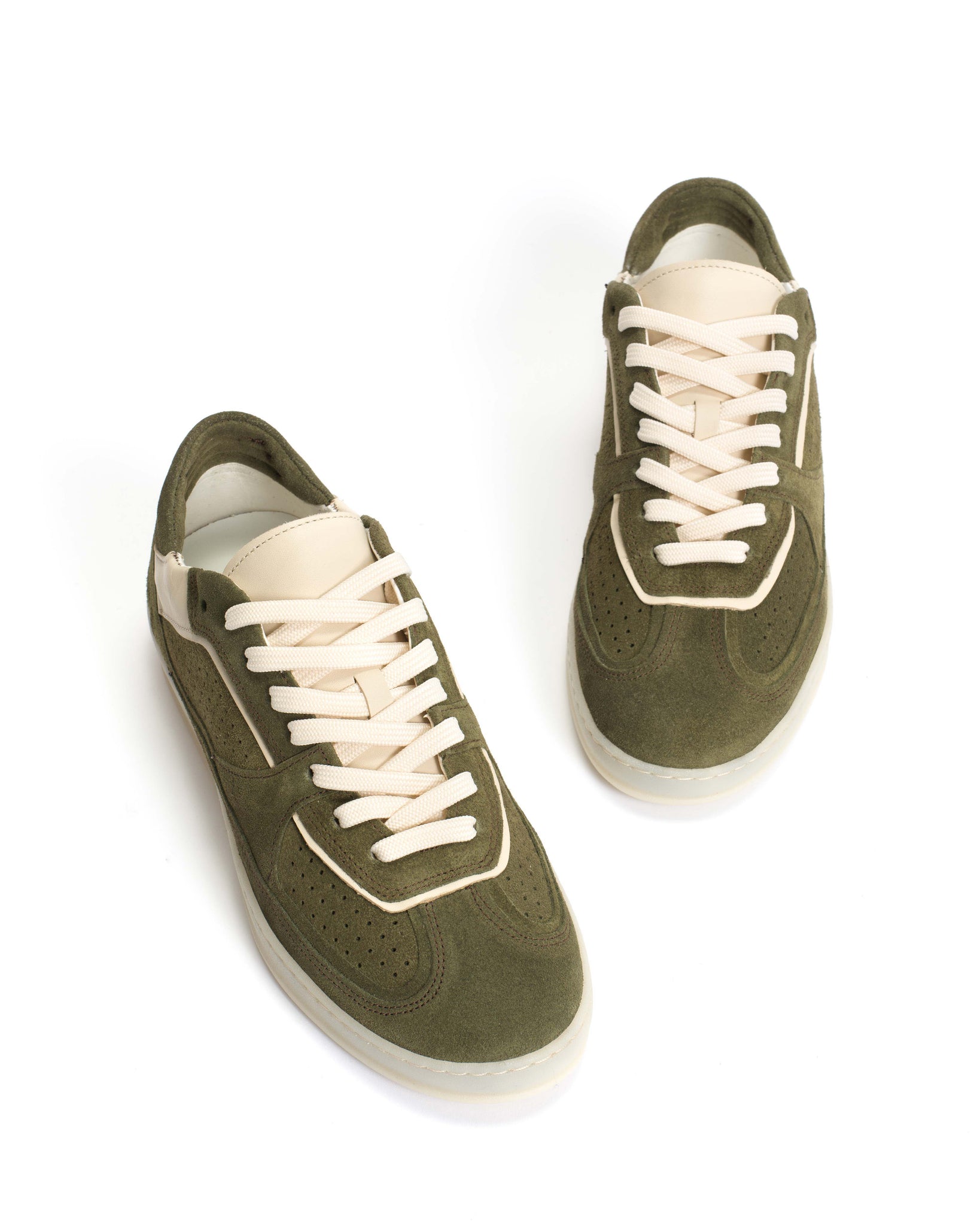 Dabbie Calf suede & sleek leather Olive green & white sand - Anonymous Copenhagen