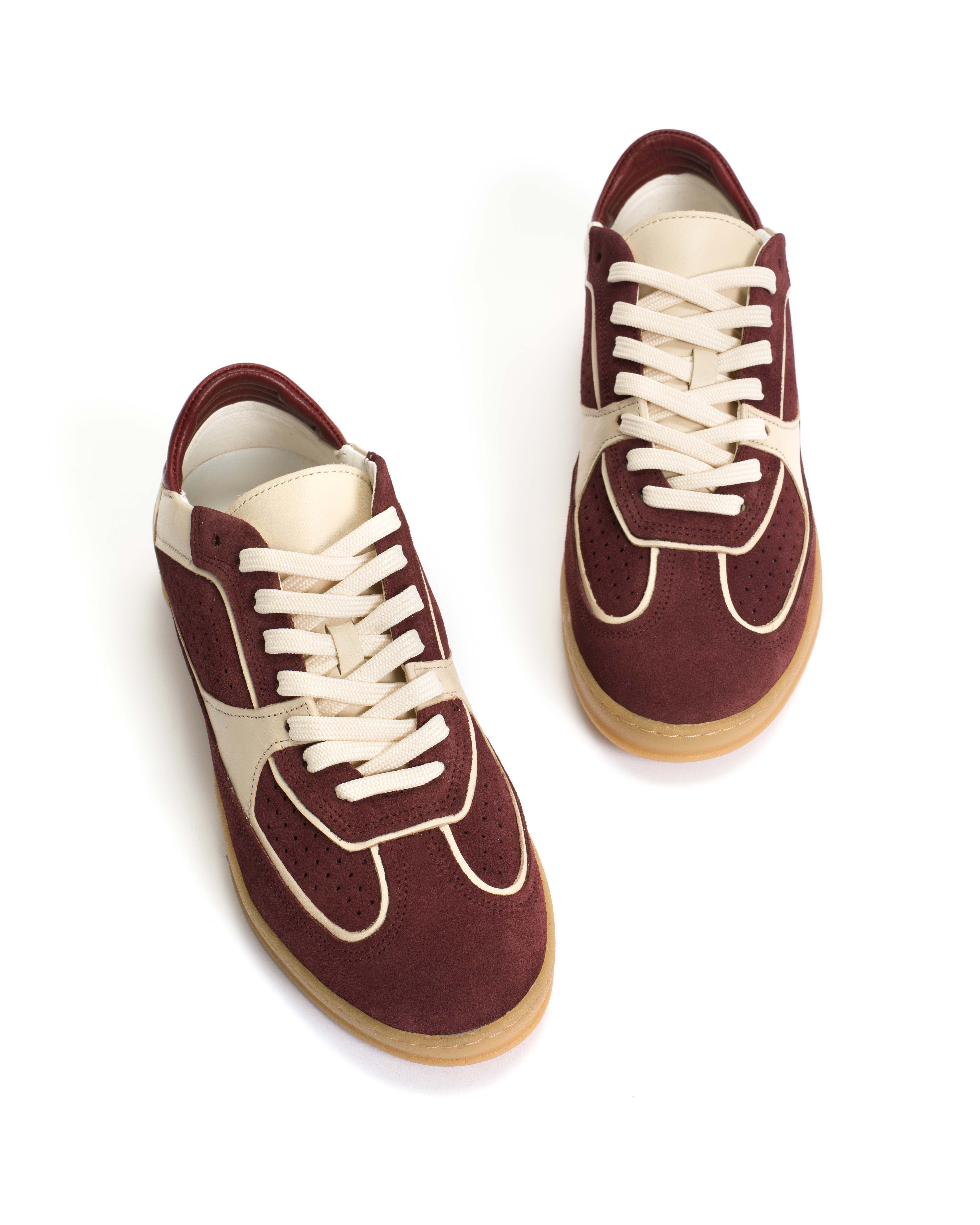 Dabbie Calf suede & soft calf dual & tri color Pomegranate & white sand & pomegranate