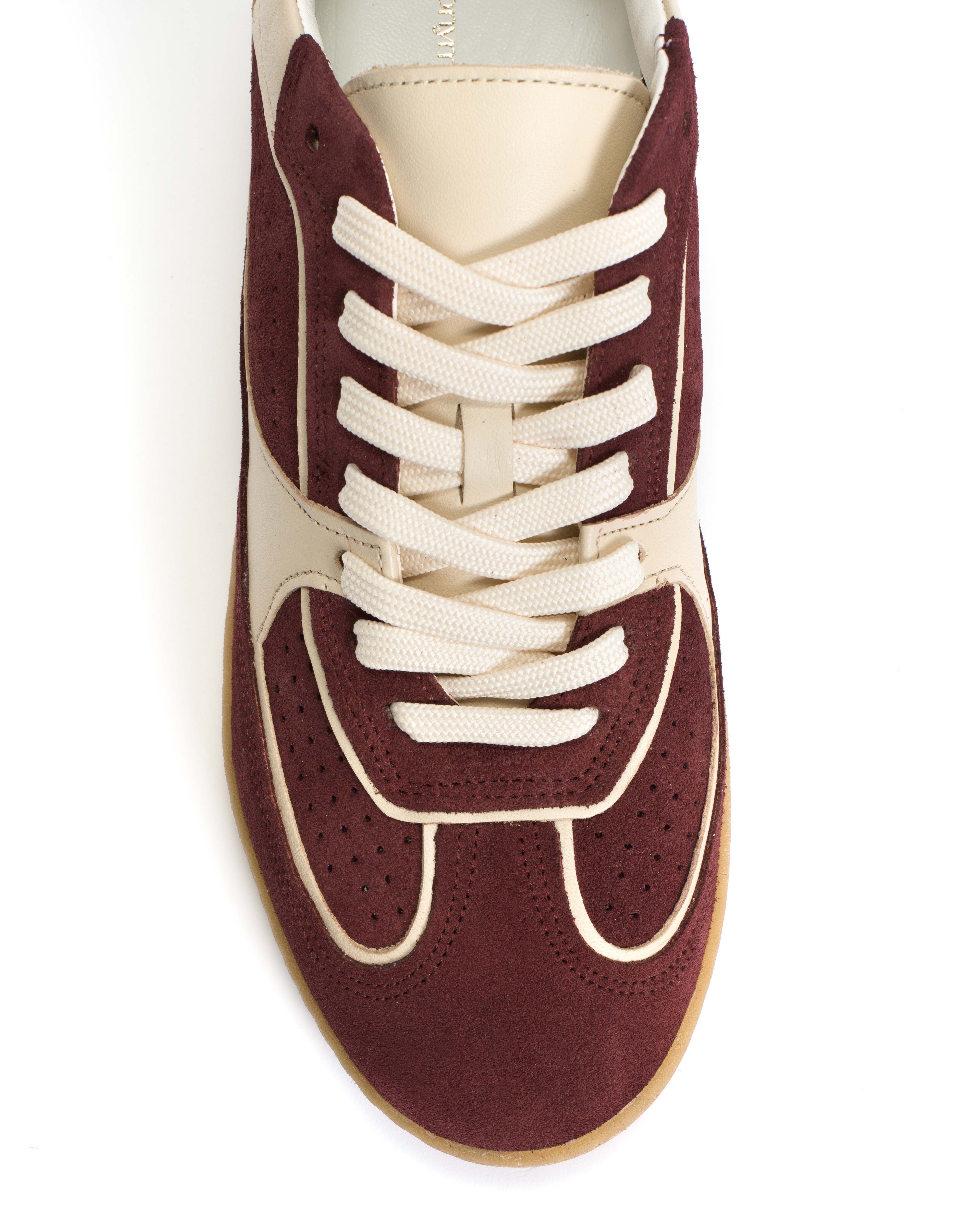 Dabbie Calf suede & soft calf dual & tri color Pomegranate & white sand & pomegranate
