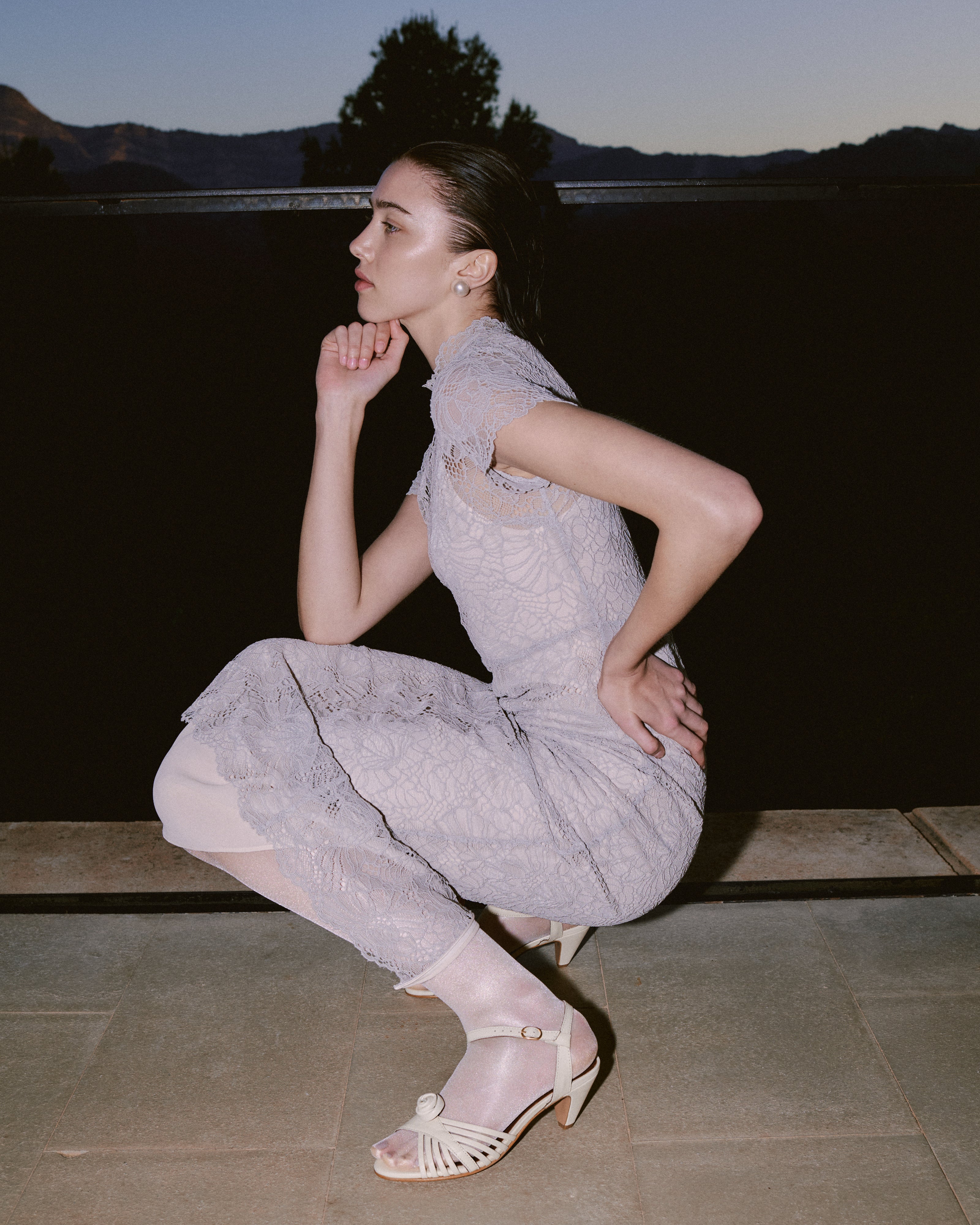 Hermine 50 stiletto Shiny lamb White sand