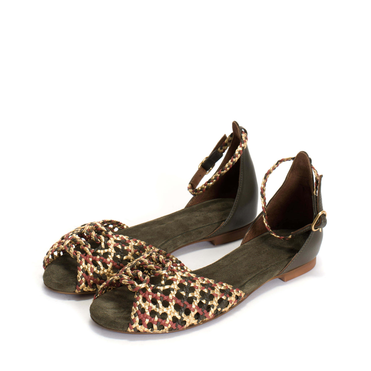 Lucy 10 hand-braided leather Hand-braided leather Gold & olive green & cherry red