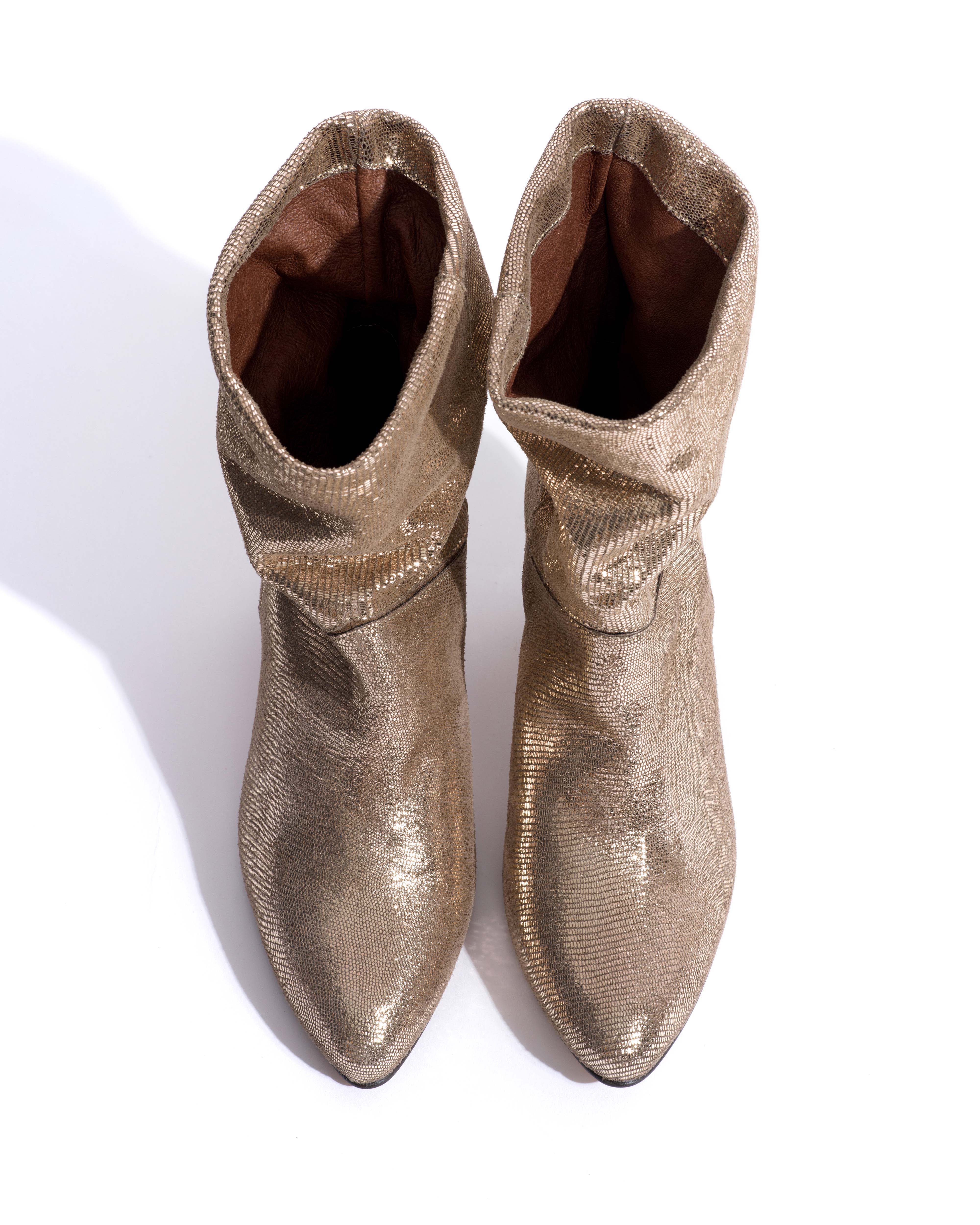 Jassi 50 stiletto Lizard metallic goat Vintage champagne