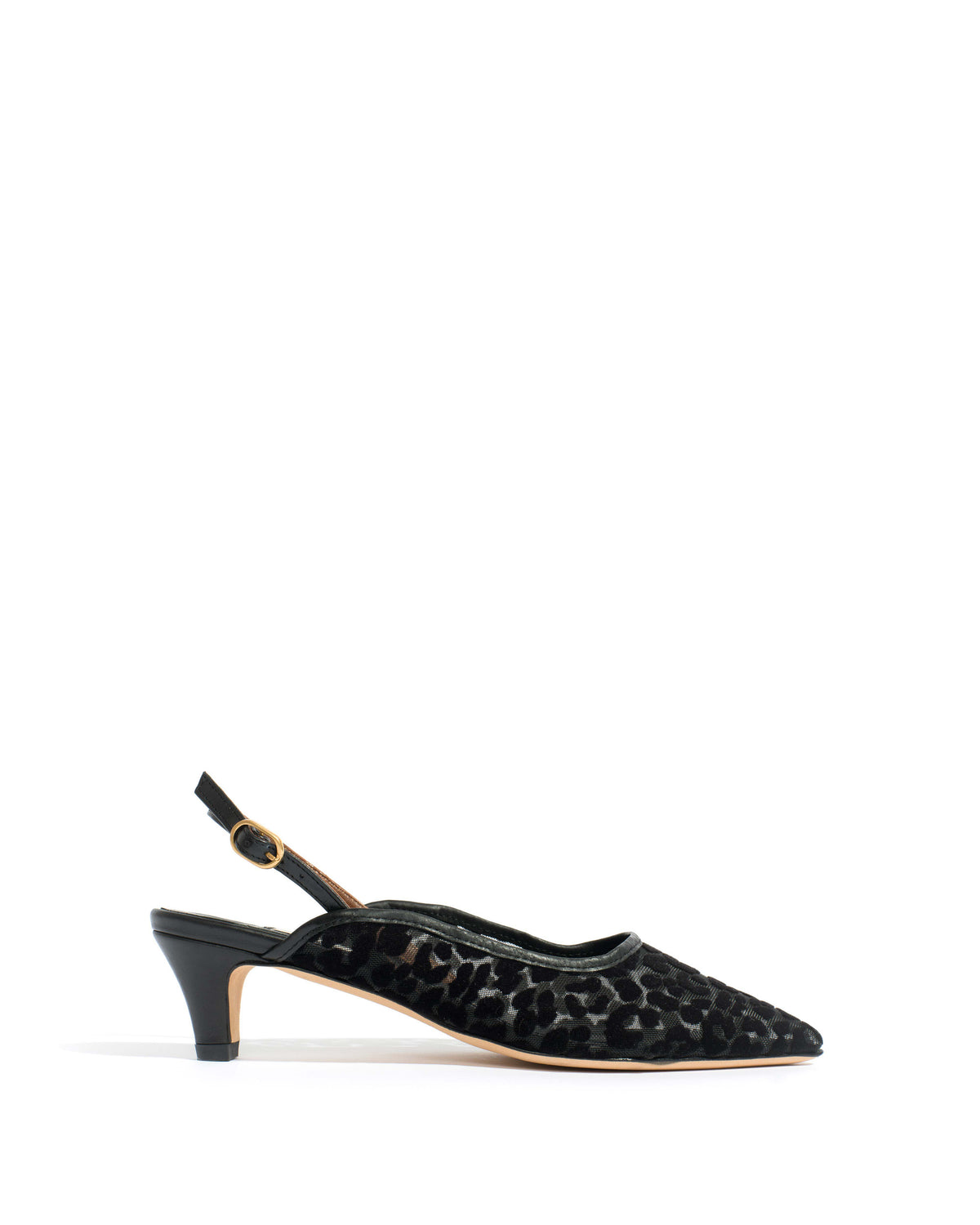 Fanny 40 stiletto mesh Shiny lamb & mesh velvet leopard Black