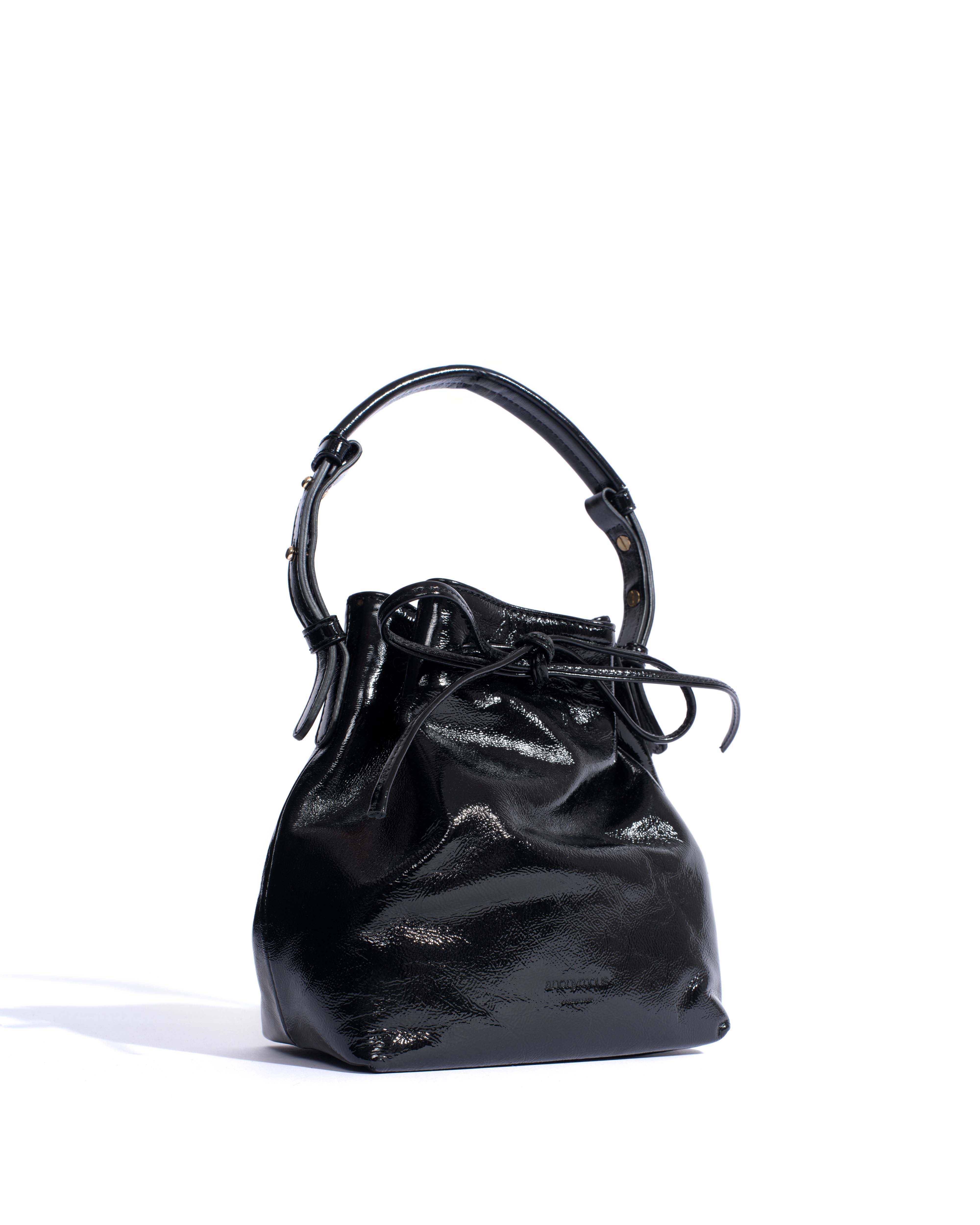 Kacey petite bucket bag Crinkled polished goat Black
