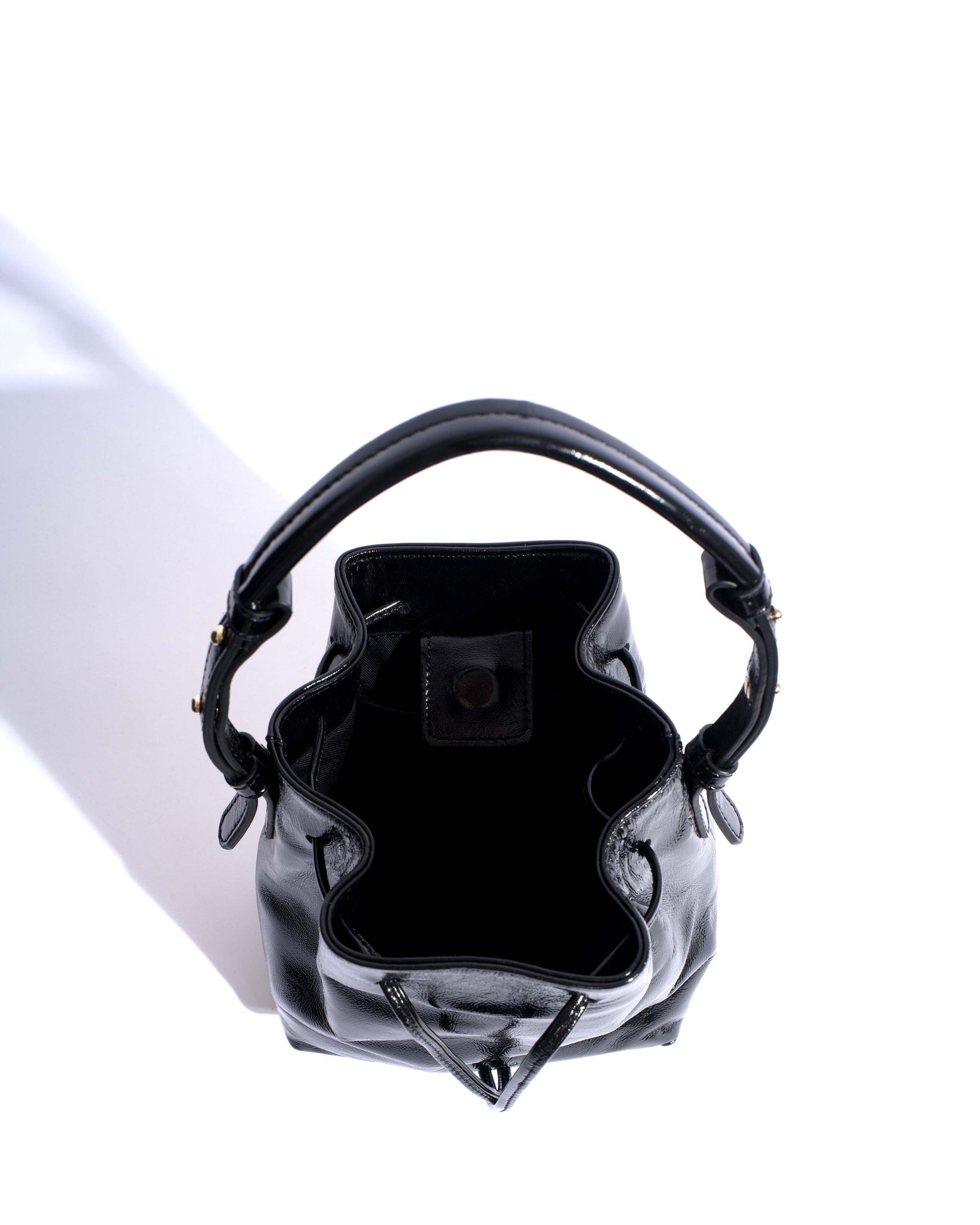 Kacey petite bucket bag Crinkled polished goat Black