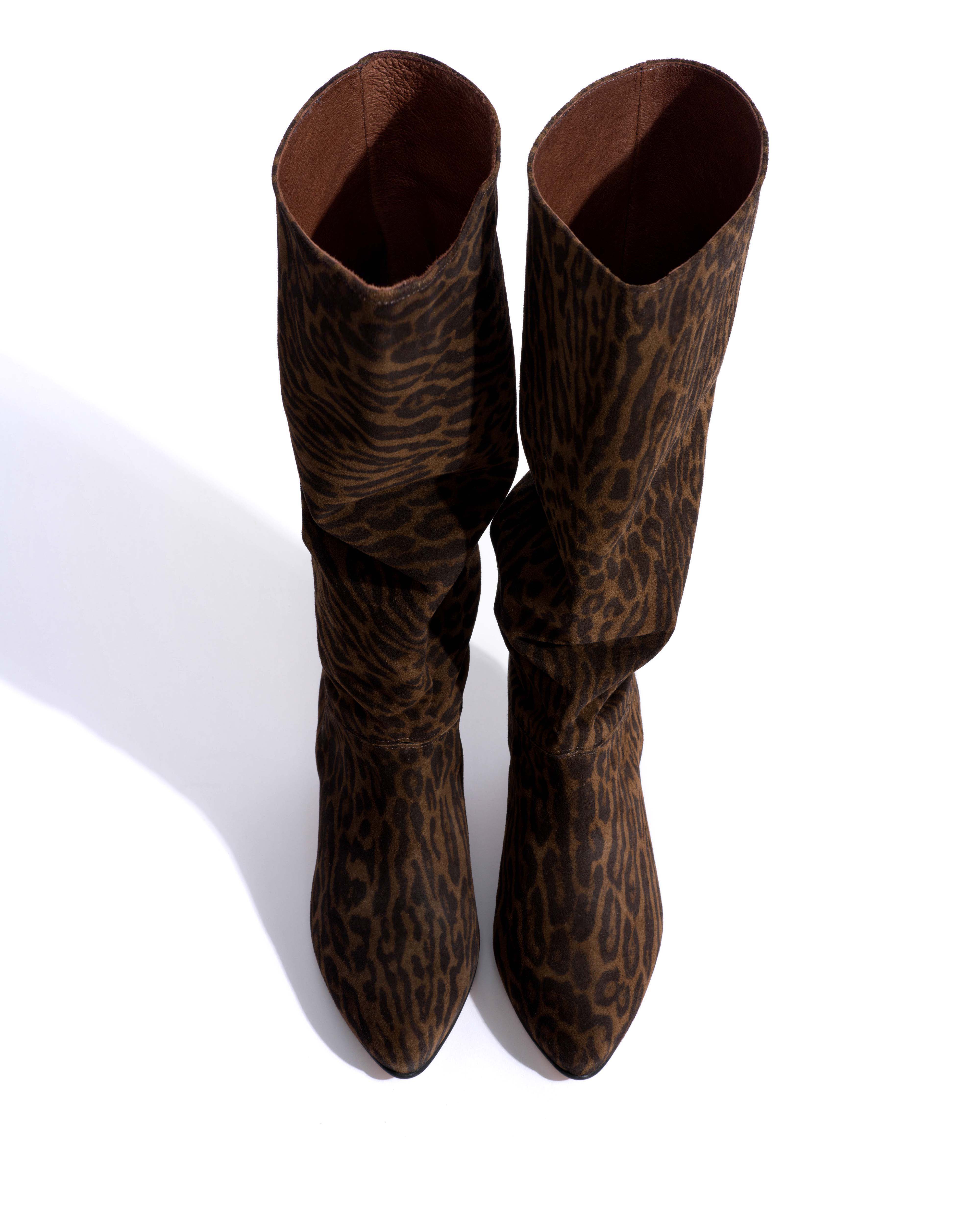 Jasmina 50 stiletto Calf suede print & sleek leather Jaguar & black