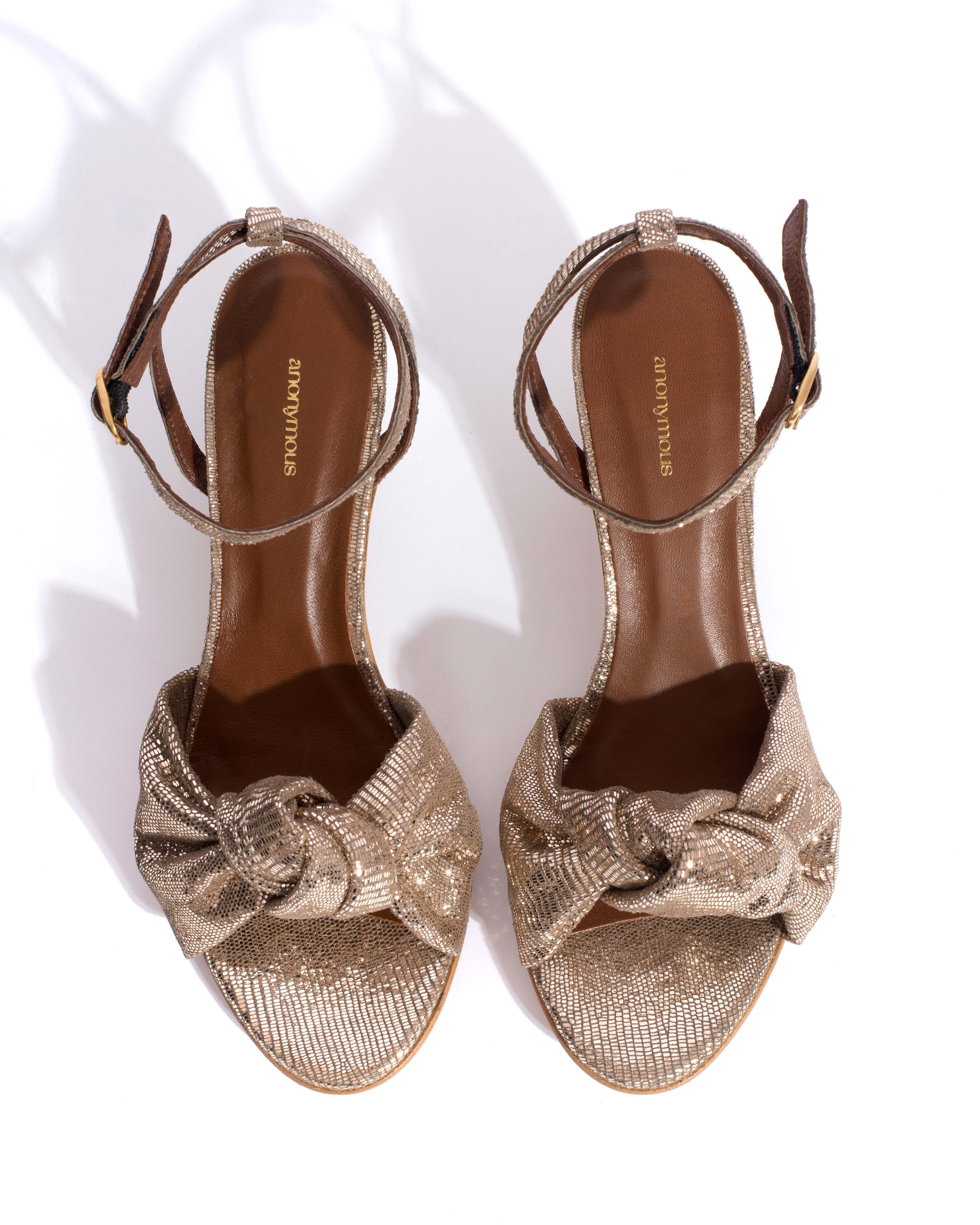 Aliza 50 stiletto Lizard metallic goat Vintage champagne