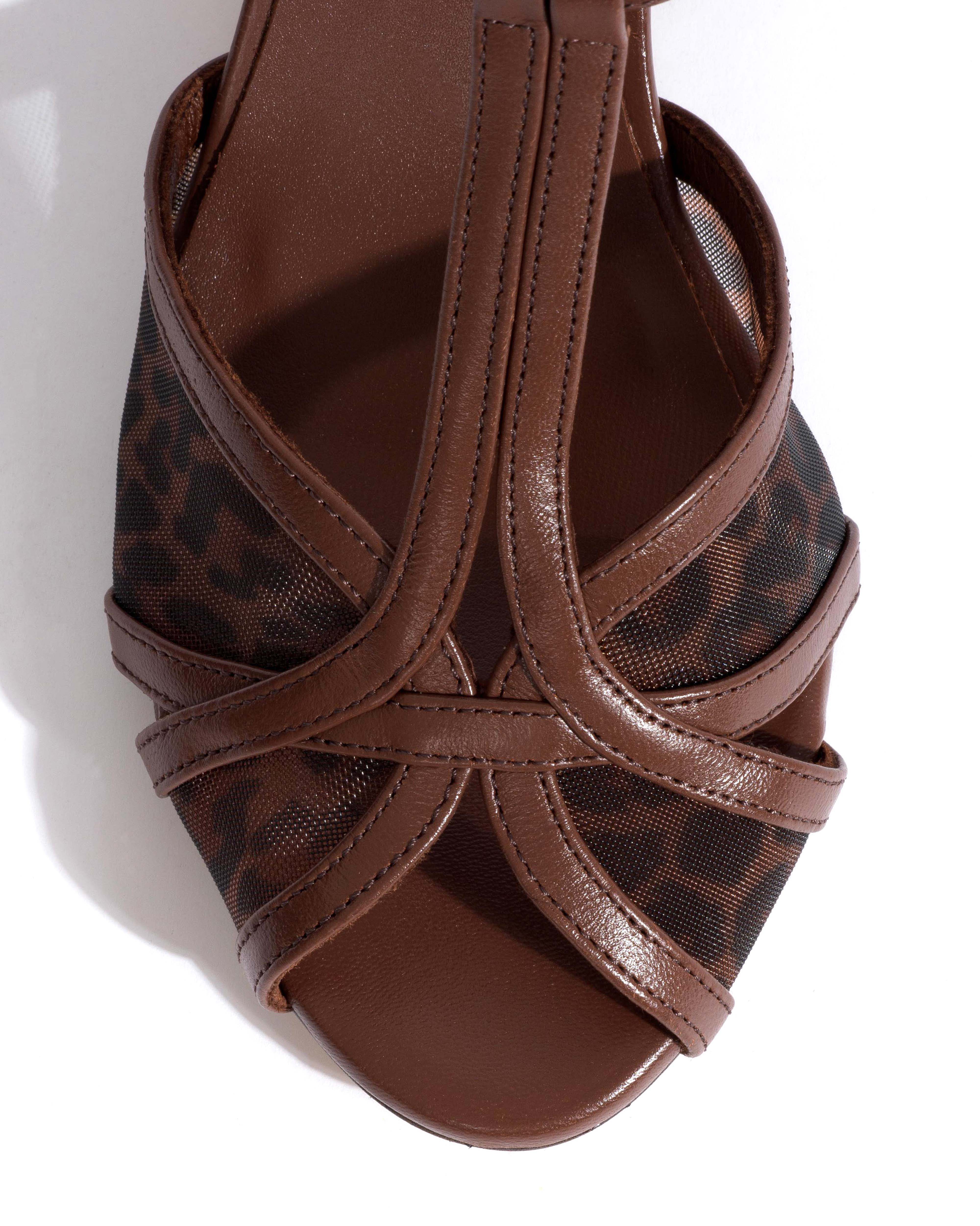 Therese 55 block mesh Shiny lamb & mesh Chocolate & leopard