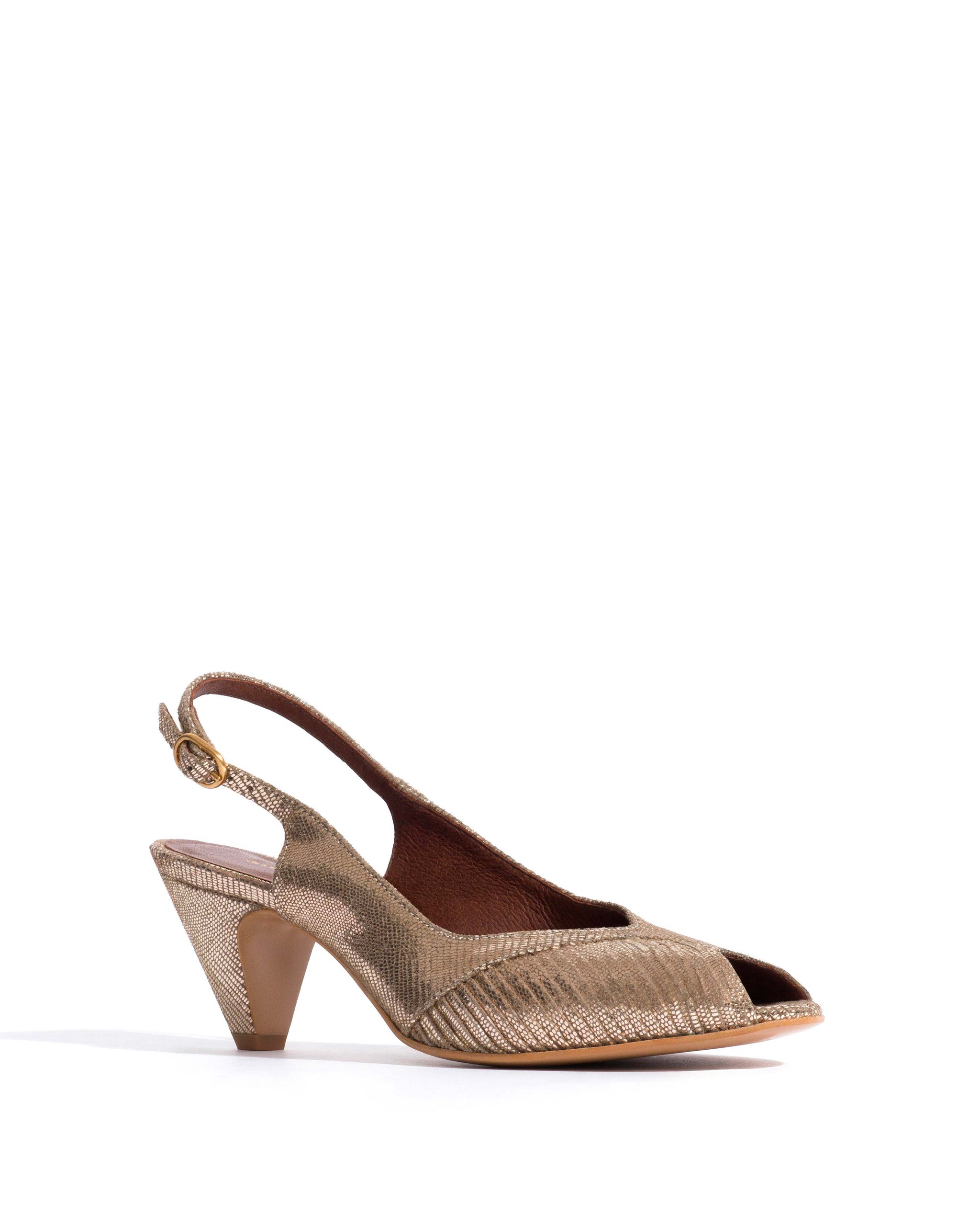 Cassandra 50 stiletto Lizard metallic goat Vintage champagne