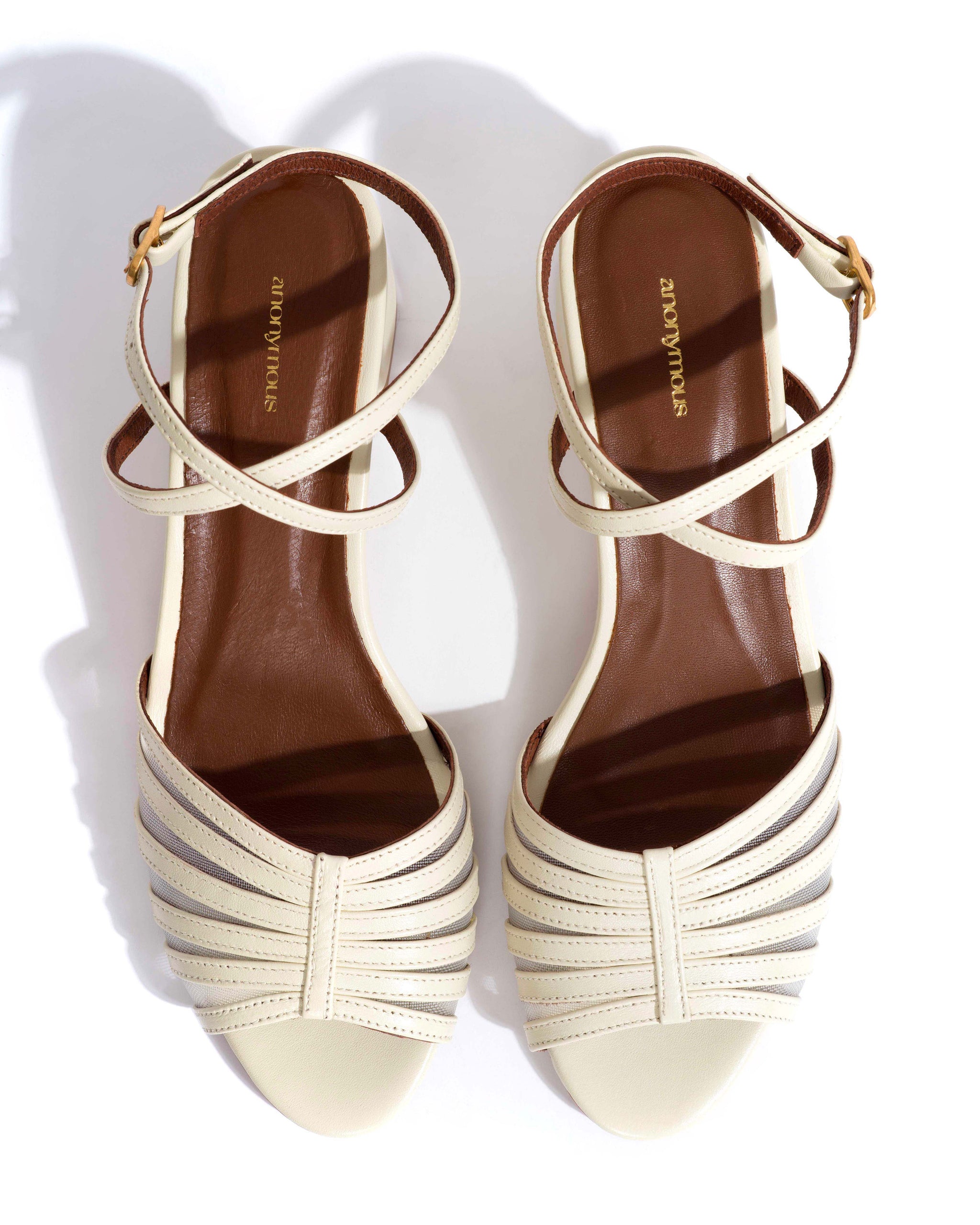 Tangie mesh Shiny lamb & mesh White sand - Anonymous Copenhagen Heels